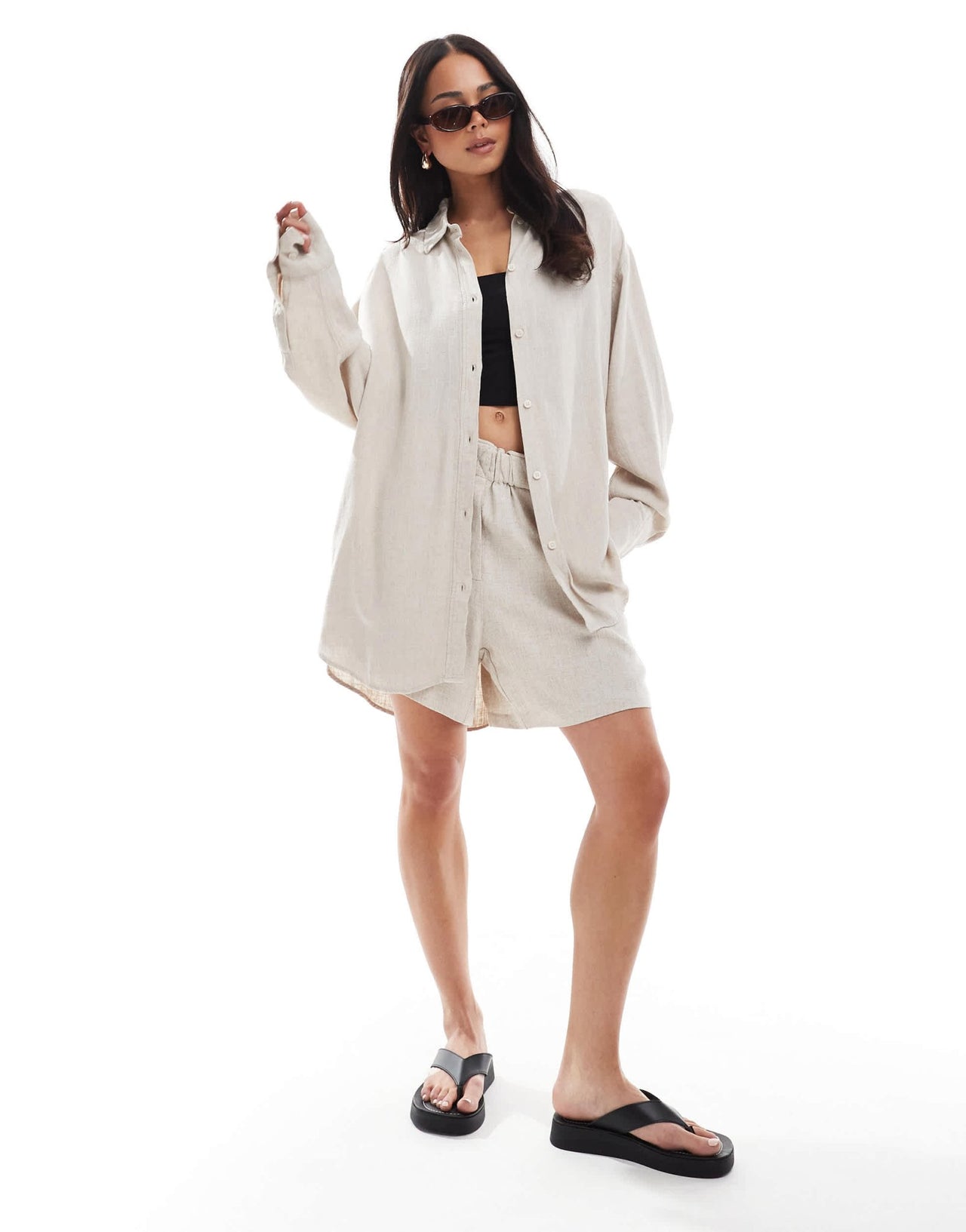 Weekday Perfect co - ord linen mix shirt in off - white - ASOS Sample Sale