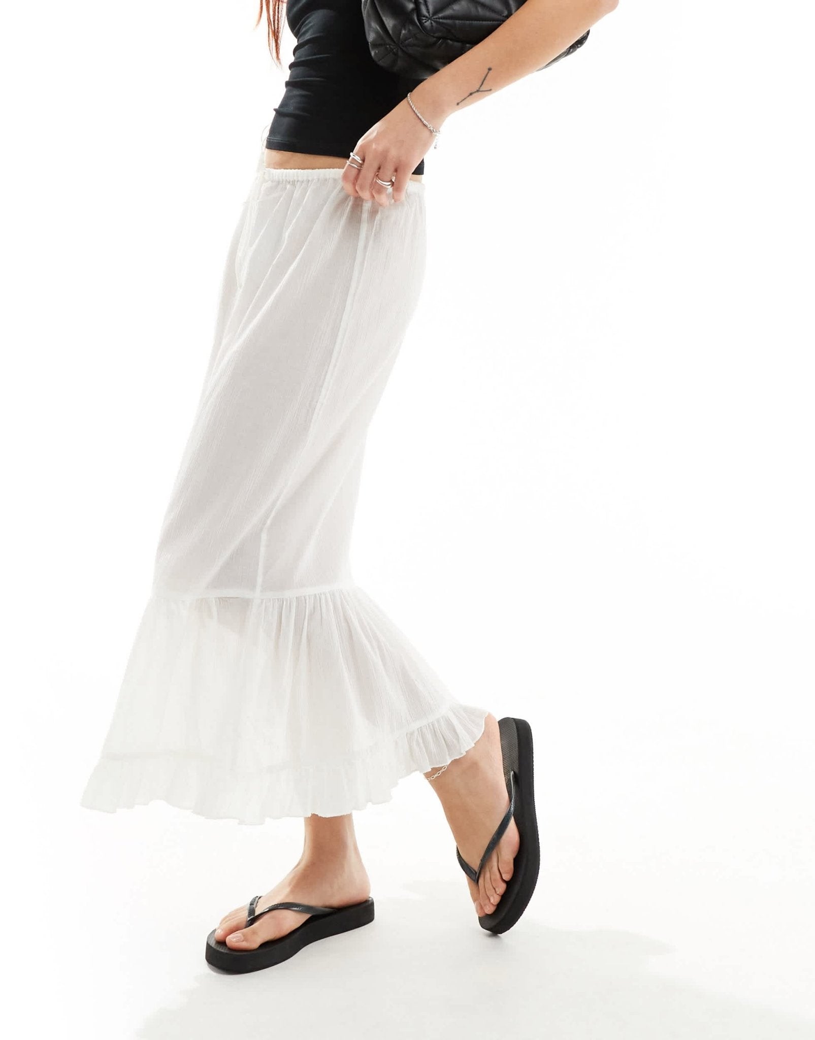 Weekday Pixi tiered semi sheer midaxi skirt in white - ASOS Sample Sale