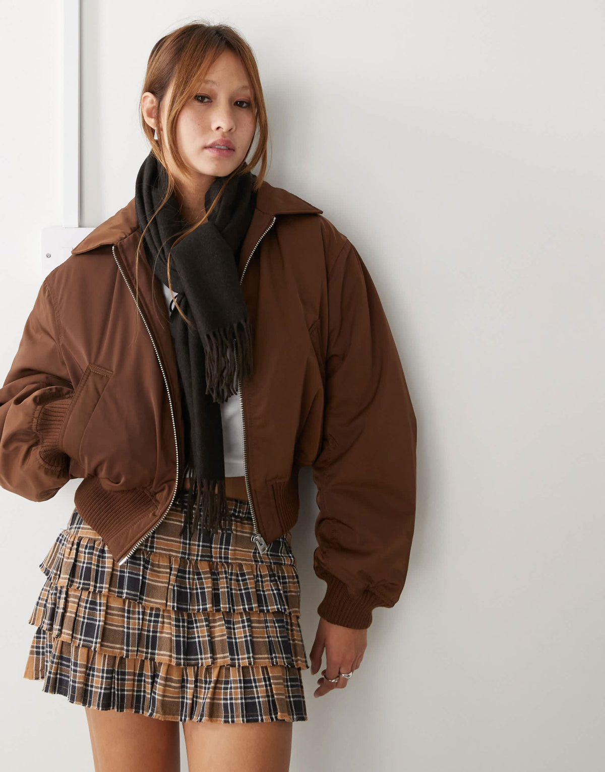 Weekday premium wool scarf in brown herringbone - ASOS Sample Sale