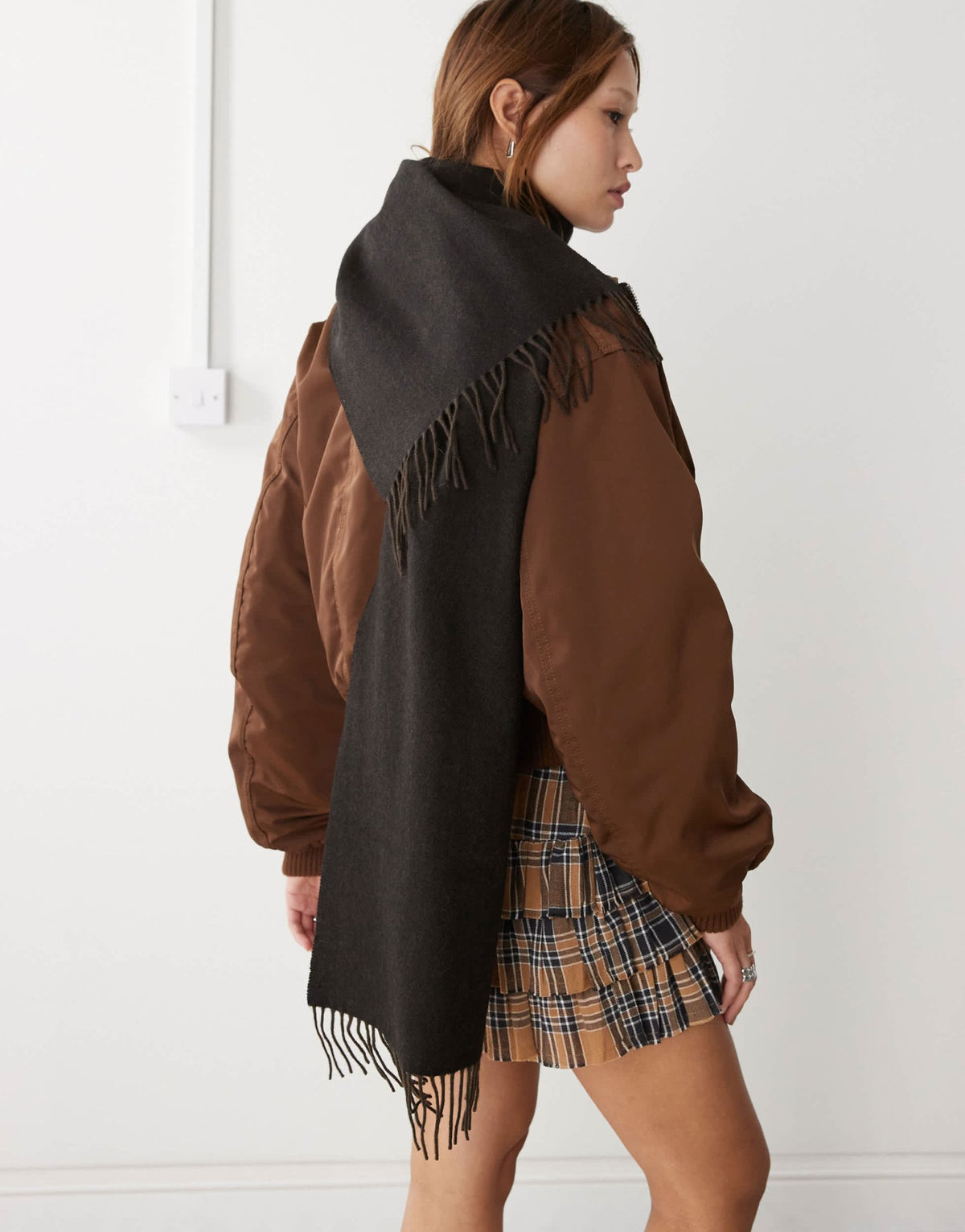 Weekday premium wool scarf in brown herringbone - ASOS Sample Sale