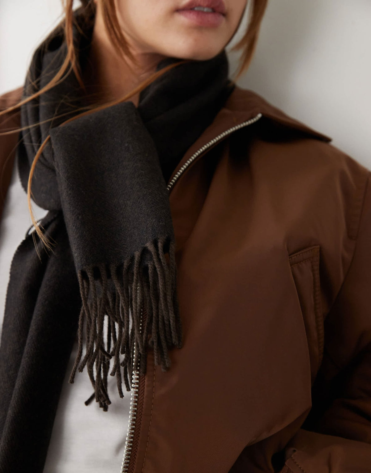 Weekday premium wool scarf in brown herringbone - ASOS Sample Sale