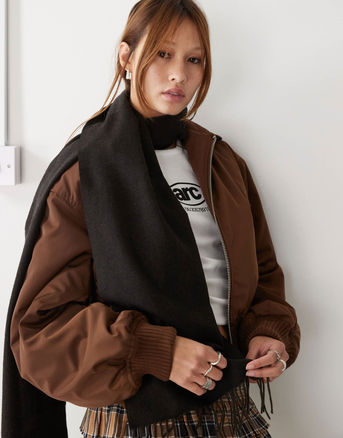 Weekday premium wool scarf in brown herringbone - ASOS Sample Sale