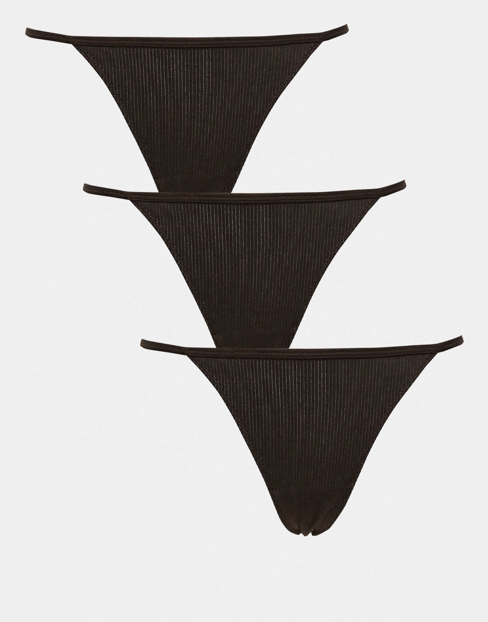 Weekday ribbed thong 3 - pack in dark brown - ASOS Sample Sale