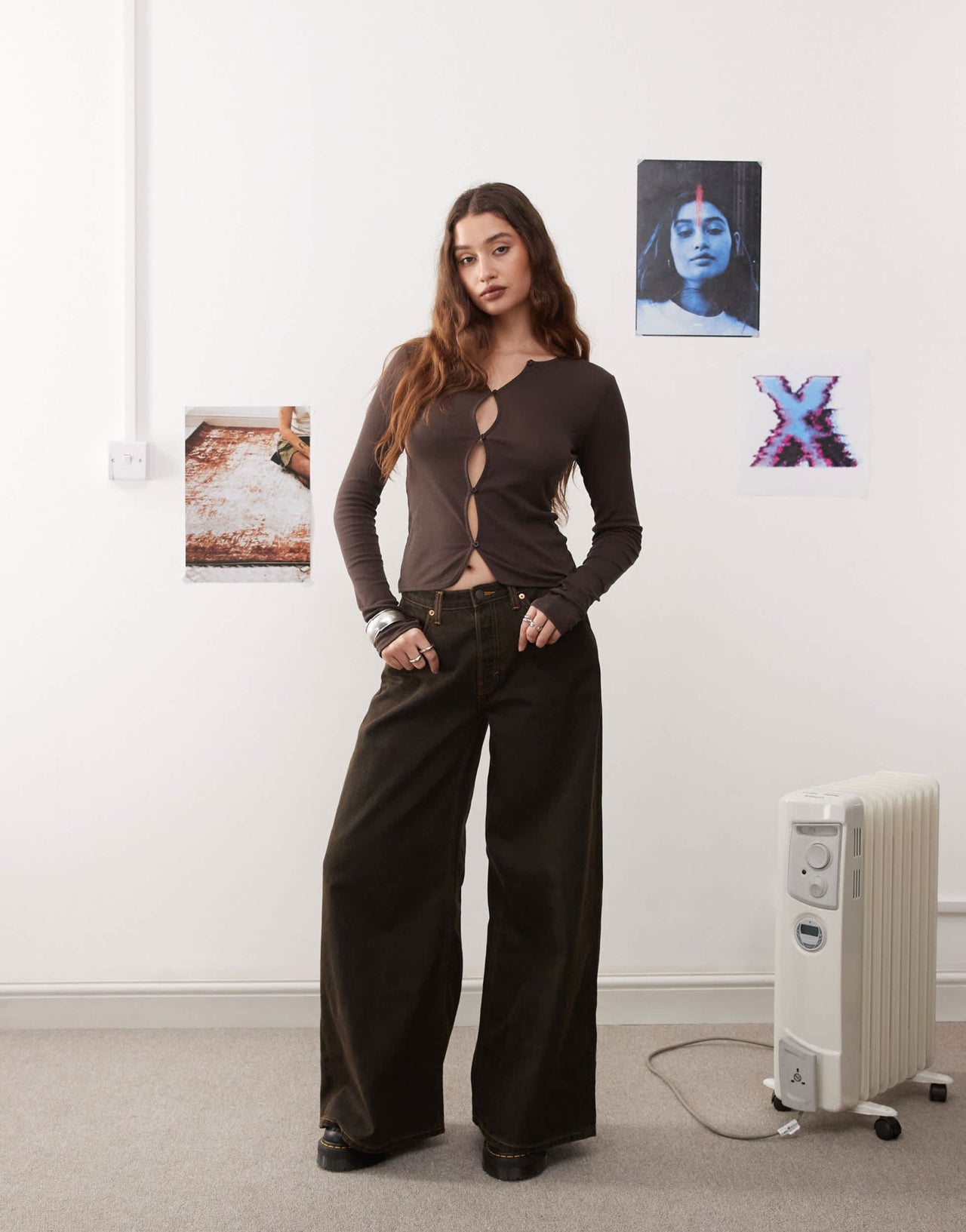 Weekday Rosie sheer keyhole cardigan in dark brown - ASOS Sample Sale