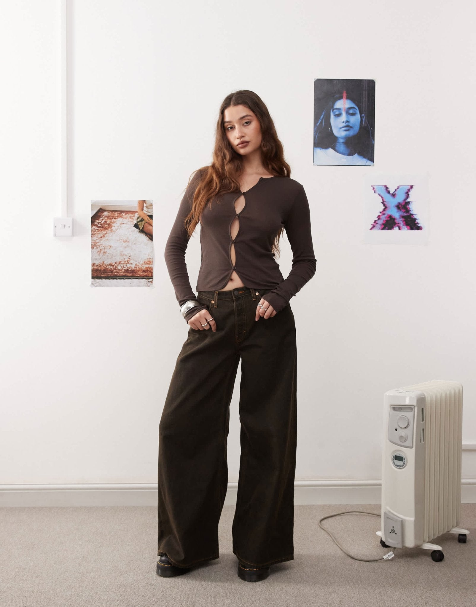 Weekday Rosie sheer keyhole cardigan in dark brown - ASOS Sample Sale