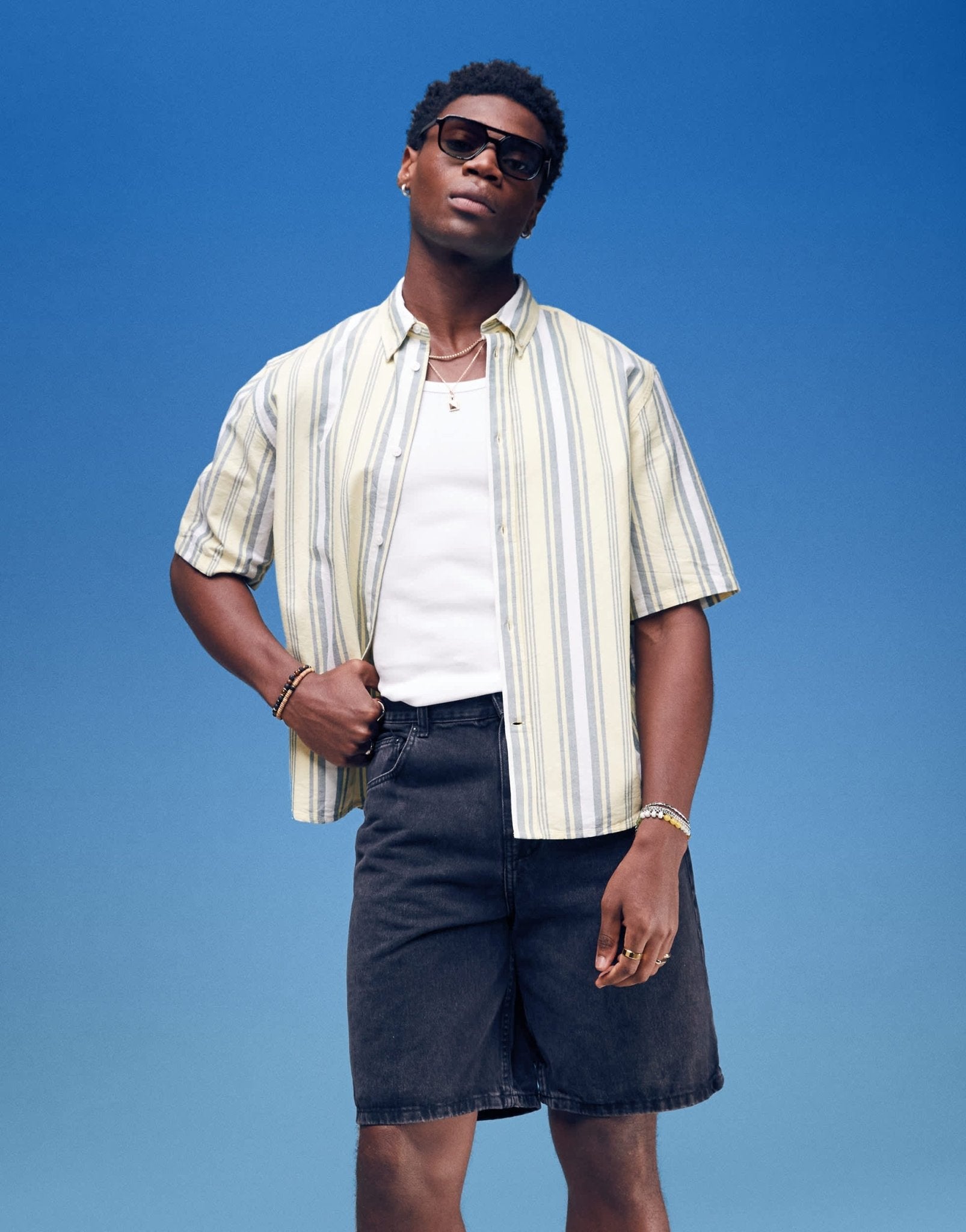 Weekday short sleeve shirt in yellow stripe - ASOS Sample Sale
