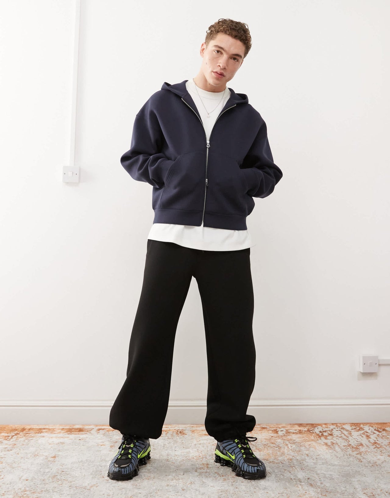 Weekday Simon zip through hoodie in navy in scuba - style fabric - ASOS Sample Sale