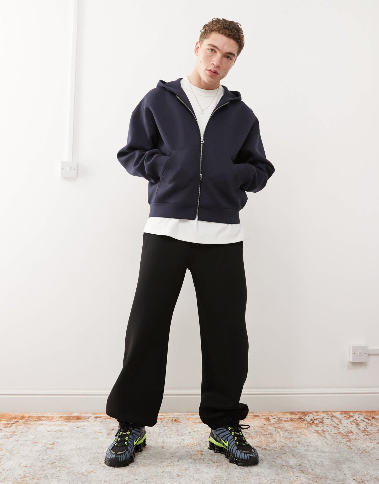 Weekday Simon zip through hoodie in navy in scuba - style fabric - ASOS Sample Sale