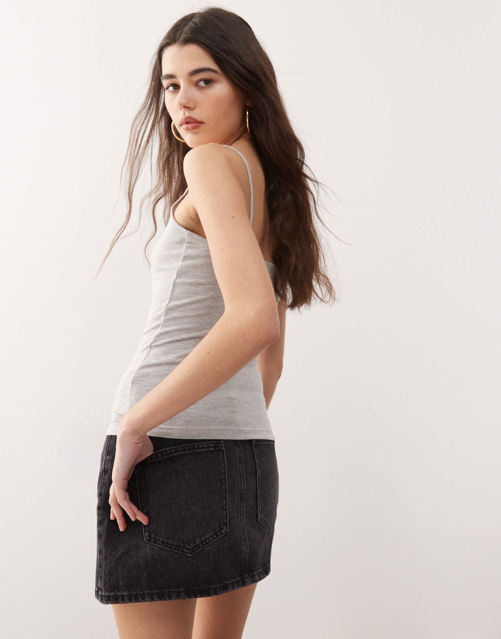 Weekday skinny strap vest top in grey melange - ASOS Sample Sale