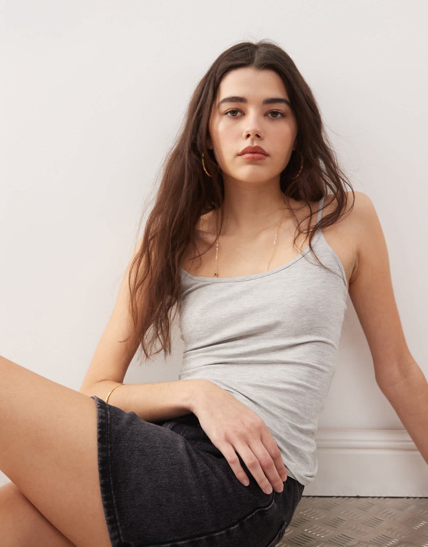 Weekday skinny strap vest top in grey melange - ASOS Sample Sale