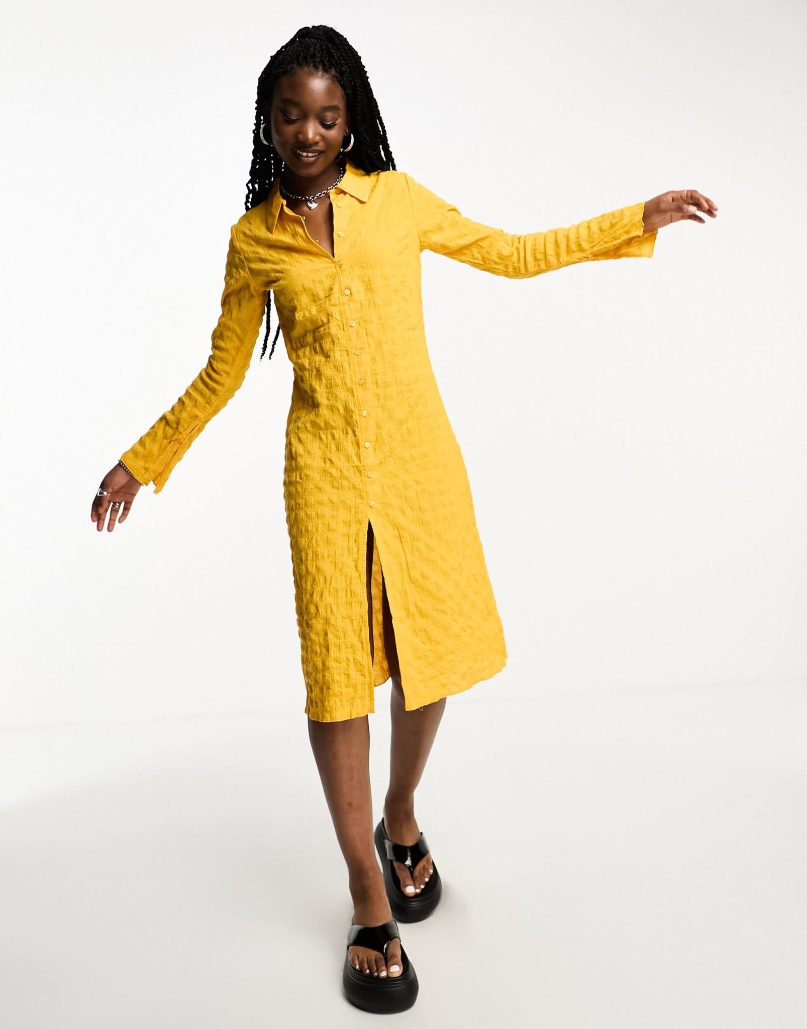 Weekday Smock textured shirt midi dress in yellow - ASOS Sample Sale