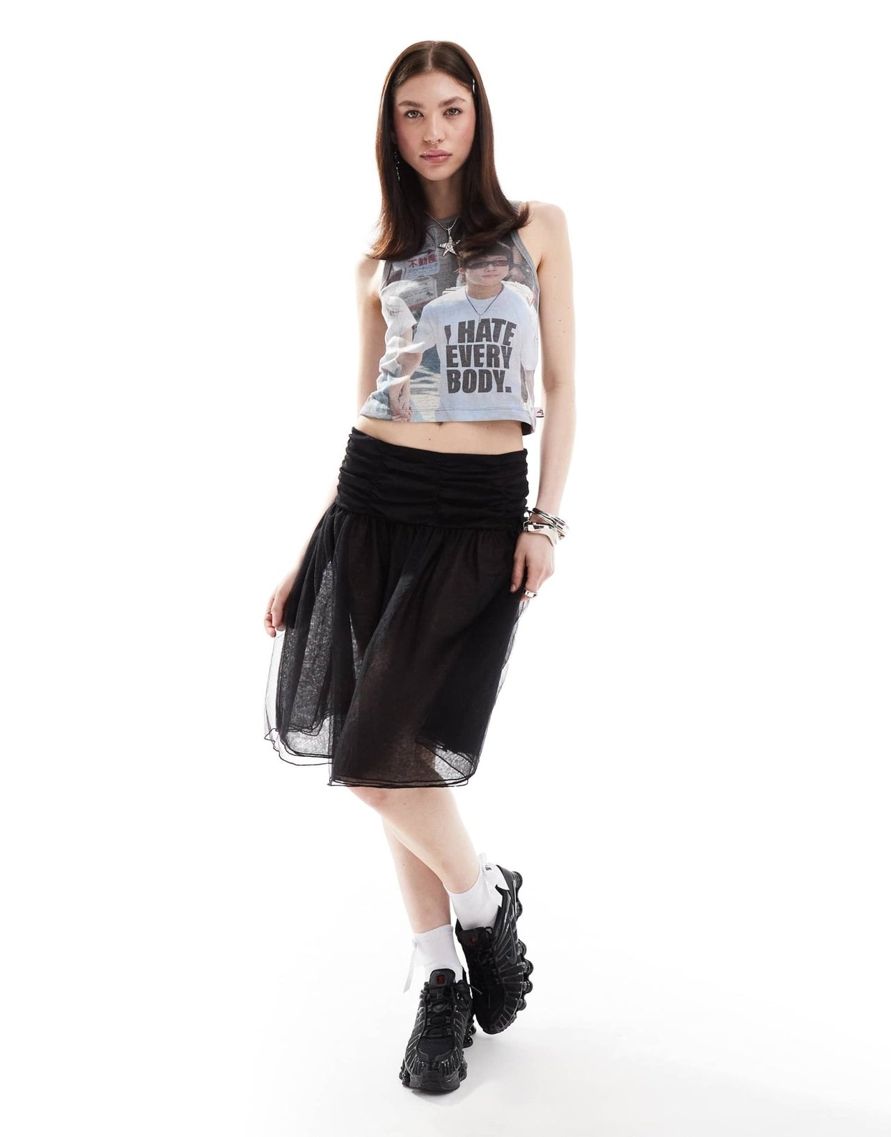 Weekday Sookie layered tulle midi skirt in black - ASOS Sample Sale