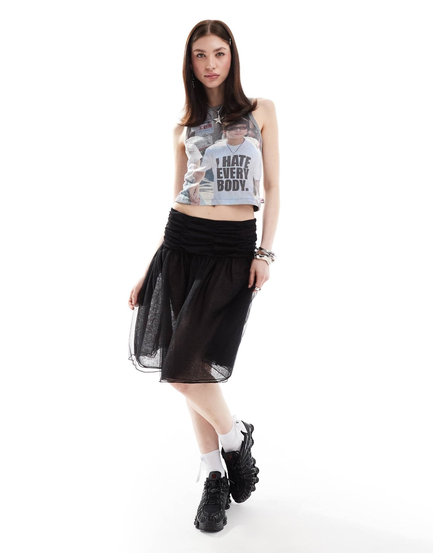Weekday Sookie layered tulle midi skirt in black - ASOS Sample Sale