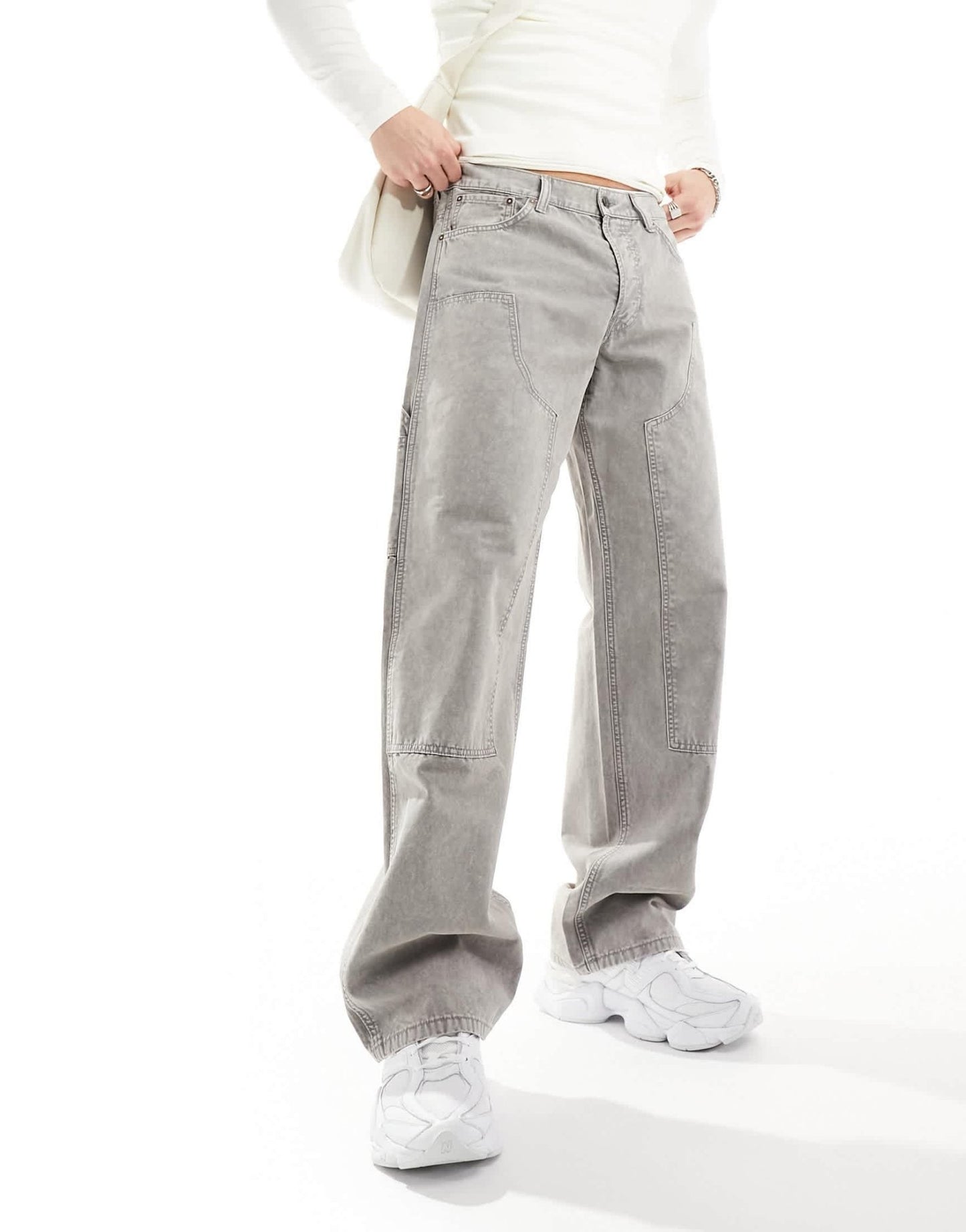 Weekday Sphere low waist relaxed carpenter jeans in grey wash - ASOS Sample Sale