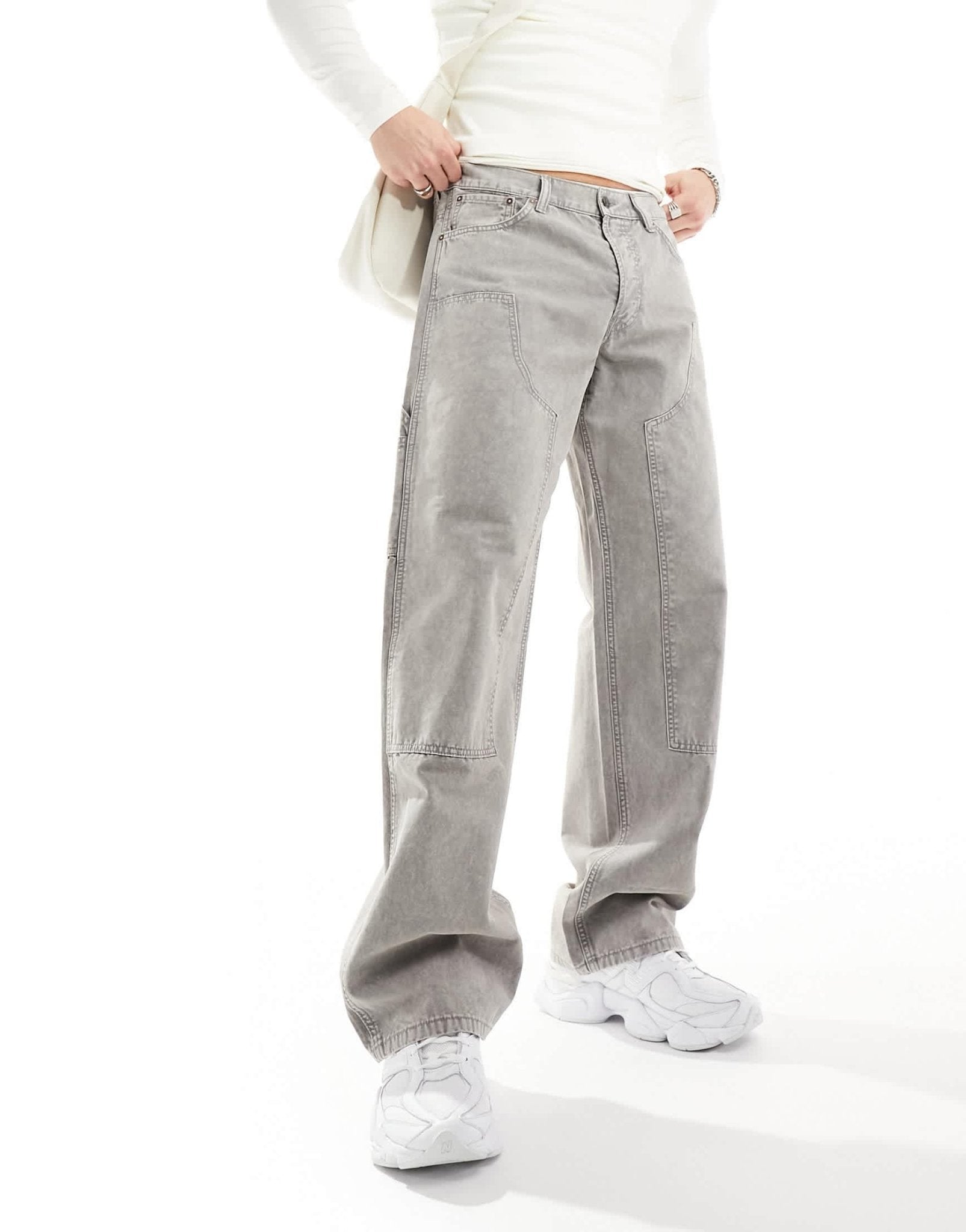 Weekday Sphere low waist relaxed carpenter jeans in grey wash - ASOS Sample Sale
