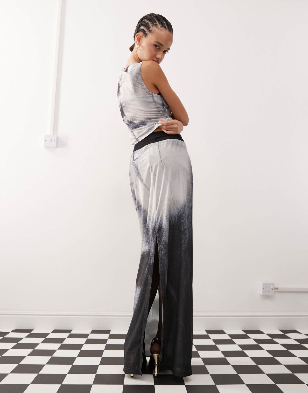 Weekday Sting co - ord maxi skirt with face graphic print in black - ASOS Sample Sale