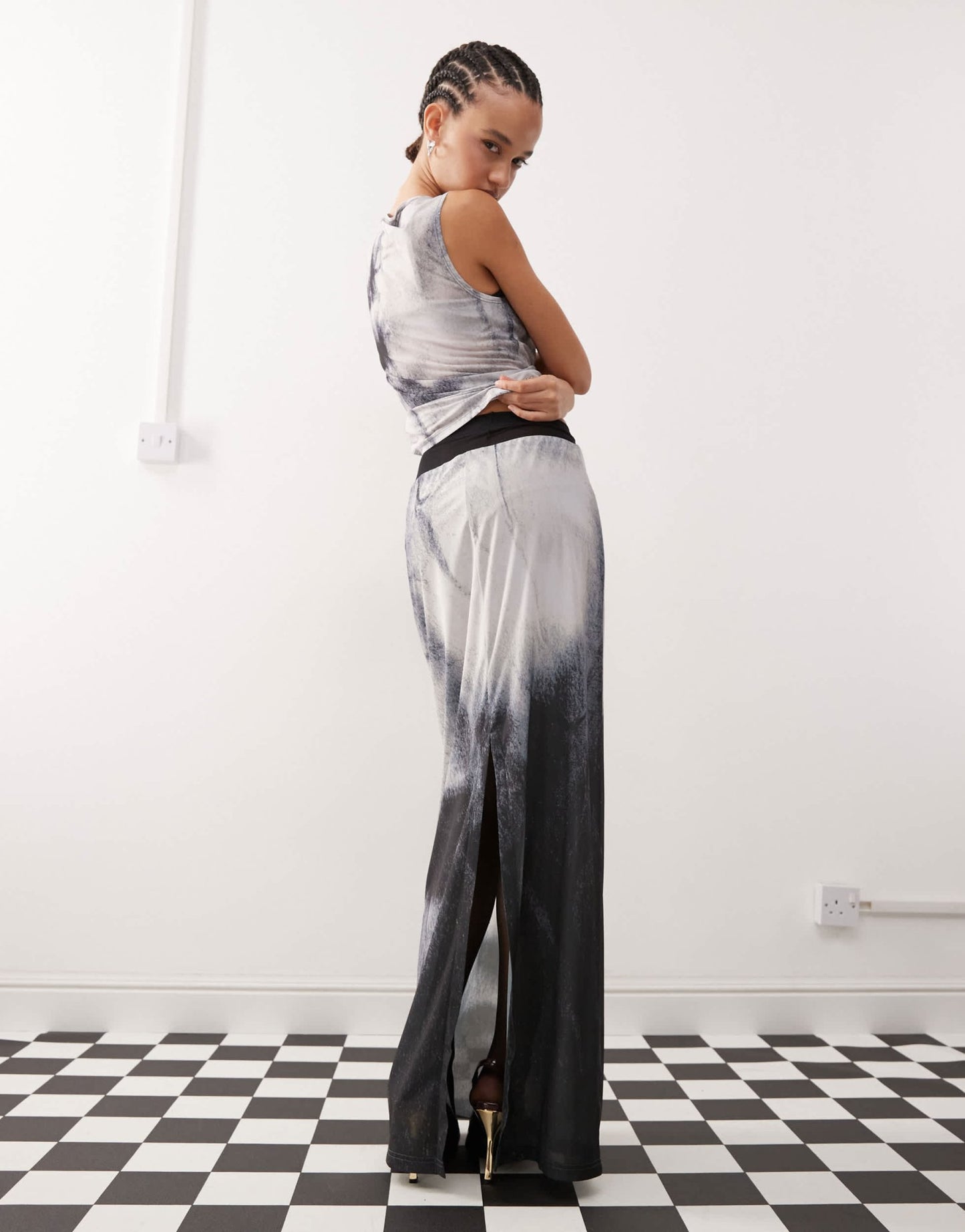 Weekday Sting co - ord maxi skirt with face graphic print in black - ASOS Sample Sale