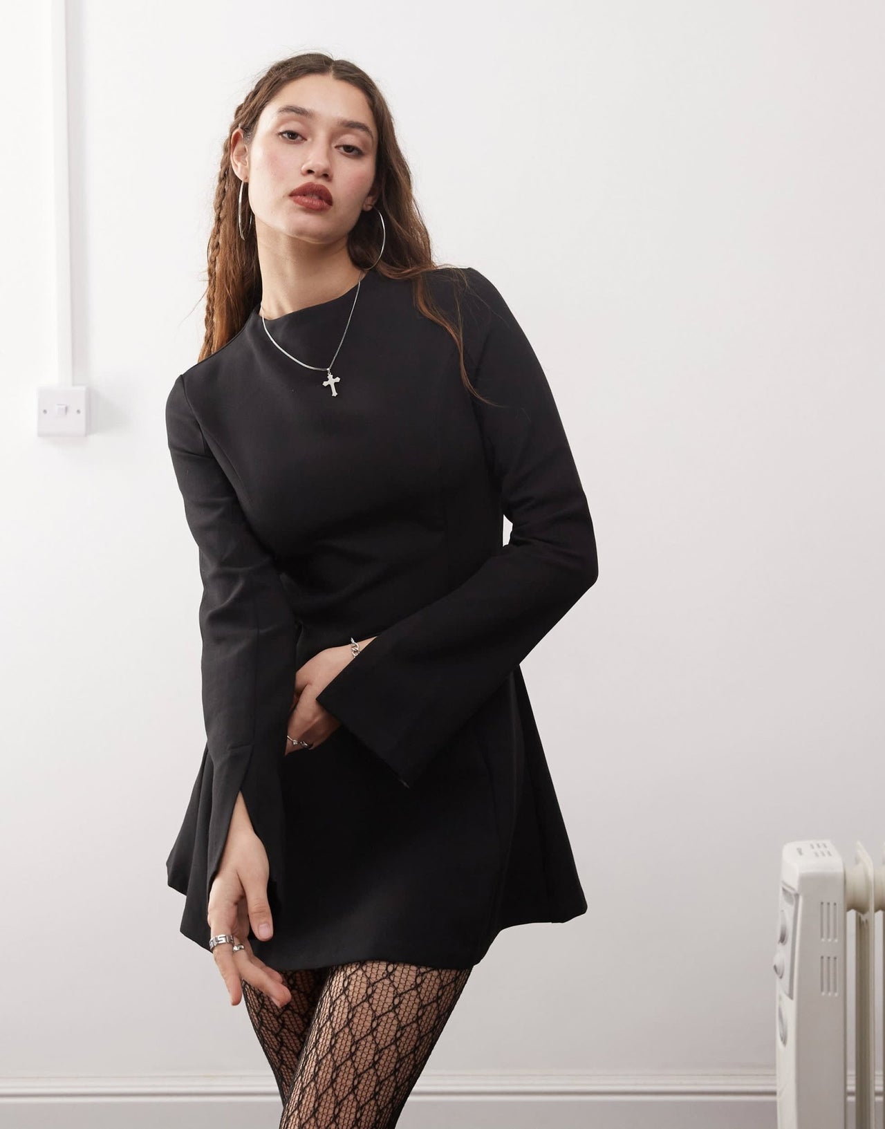 Weekday structured long sleeve mini dress in black - ASOS Sample Sale