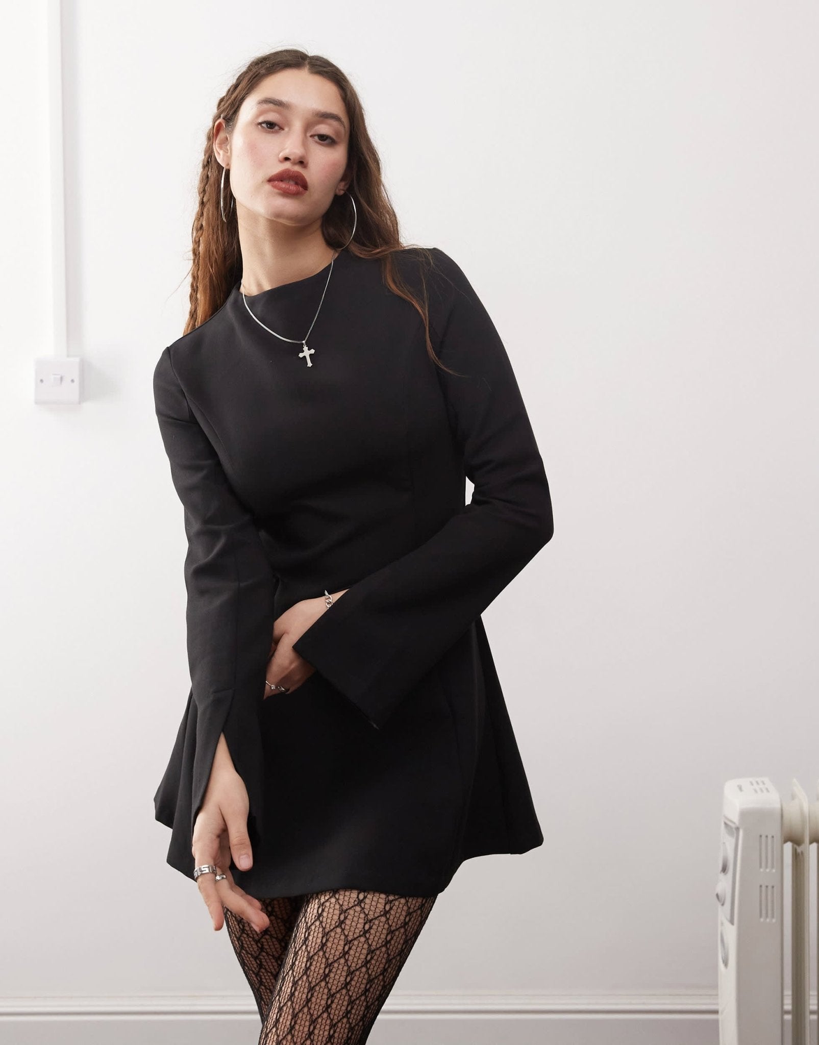 Weekday structured long sleeve mini dress in black - ASOS Sample Sale
