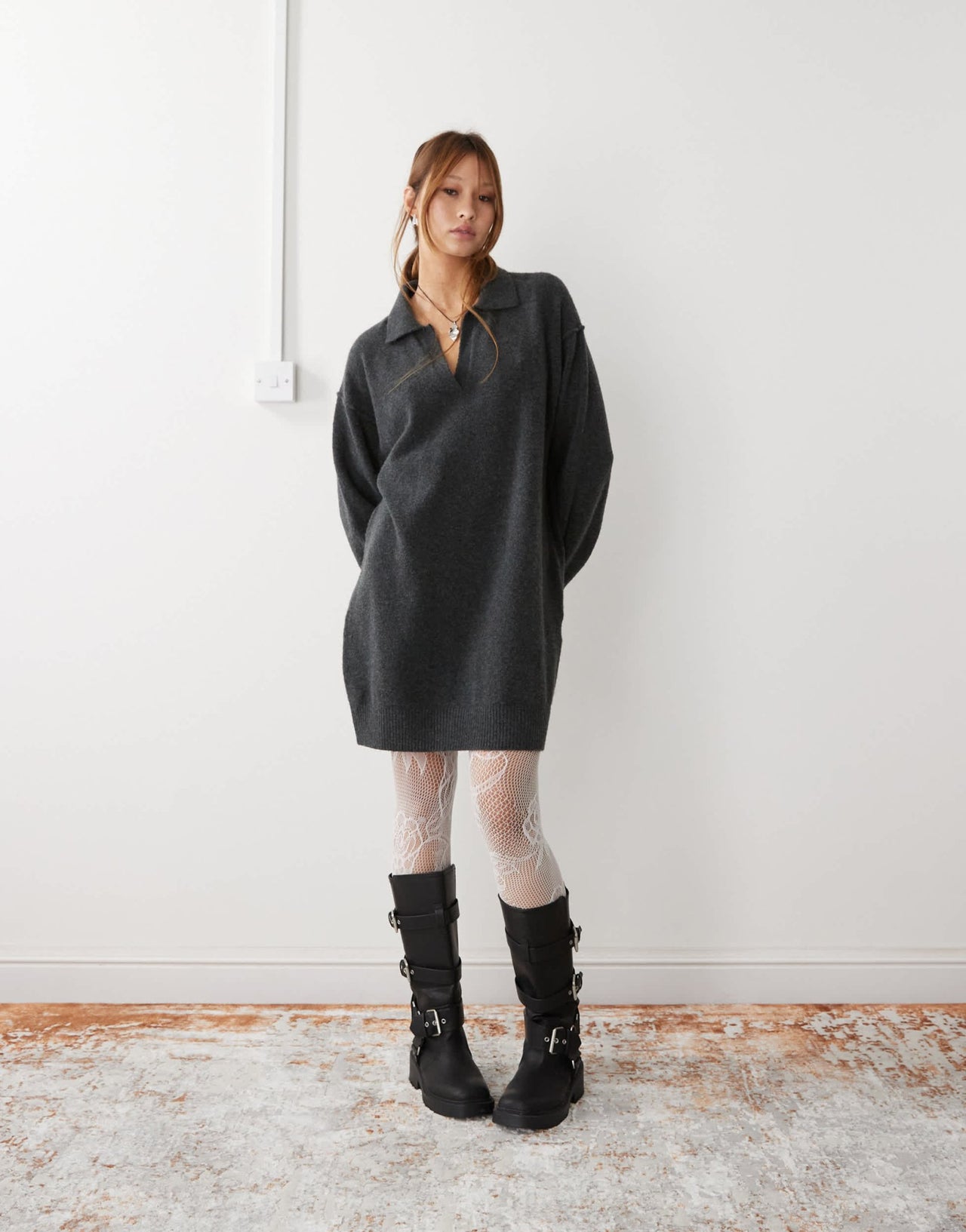 Weekday Tahlia polo collar knitted mini dress in black melange exclusive to ASOS - ASOS Sample Sale