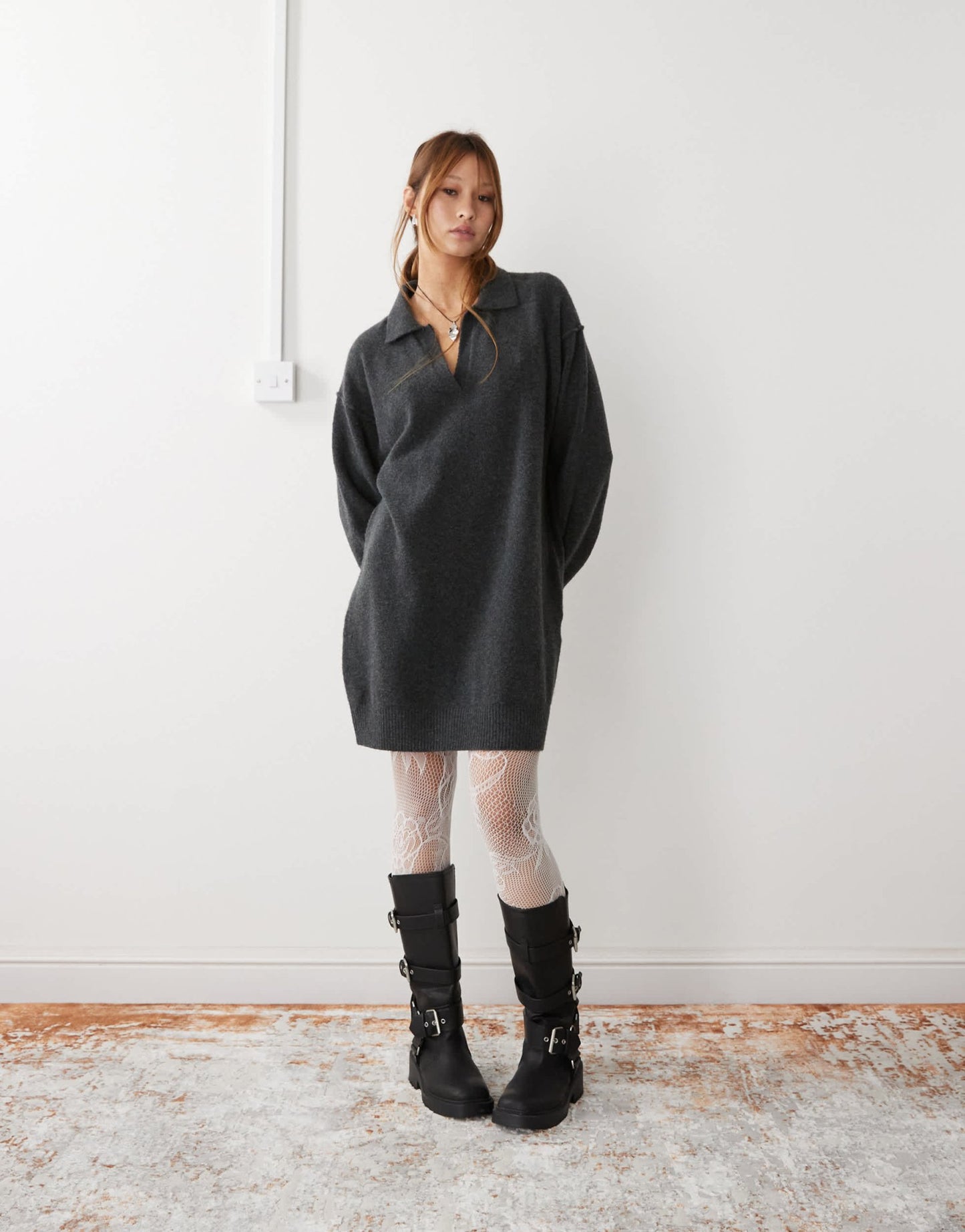 Weekday Tahlia polo collar knitted mini dress in black melange exclusive to ASOS - ASOS Sample Sale