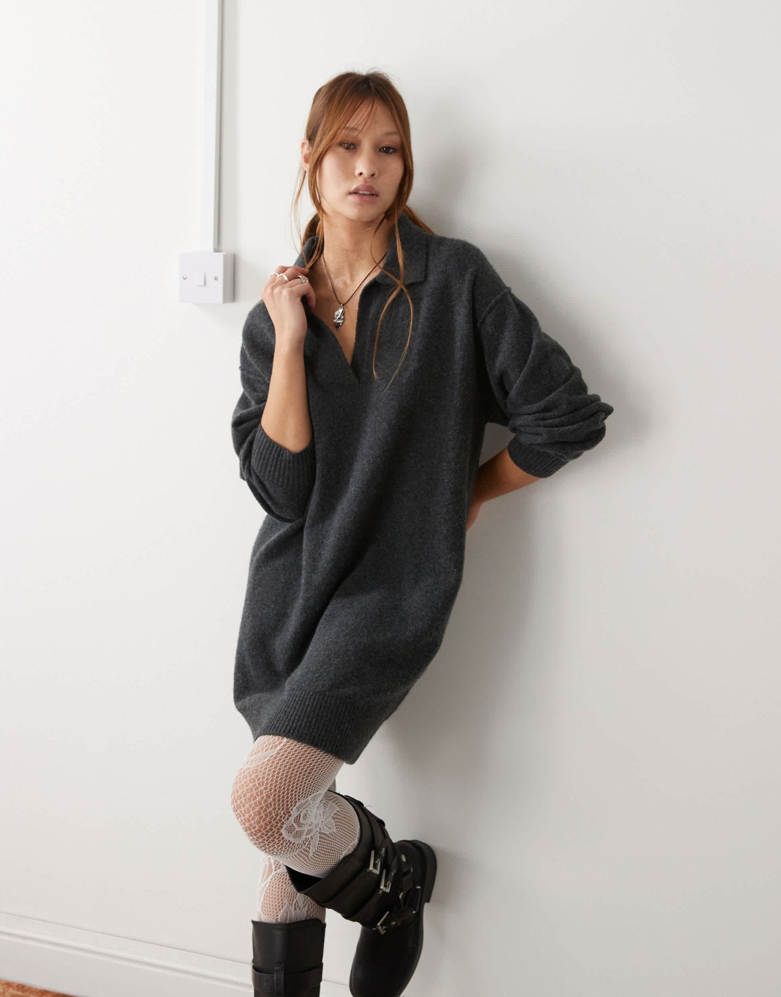 Weekday Tahlia polo collar knitted mini dress in black melange exclusive to ASOS - ASOS Sample Sale