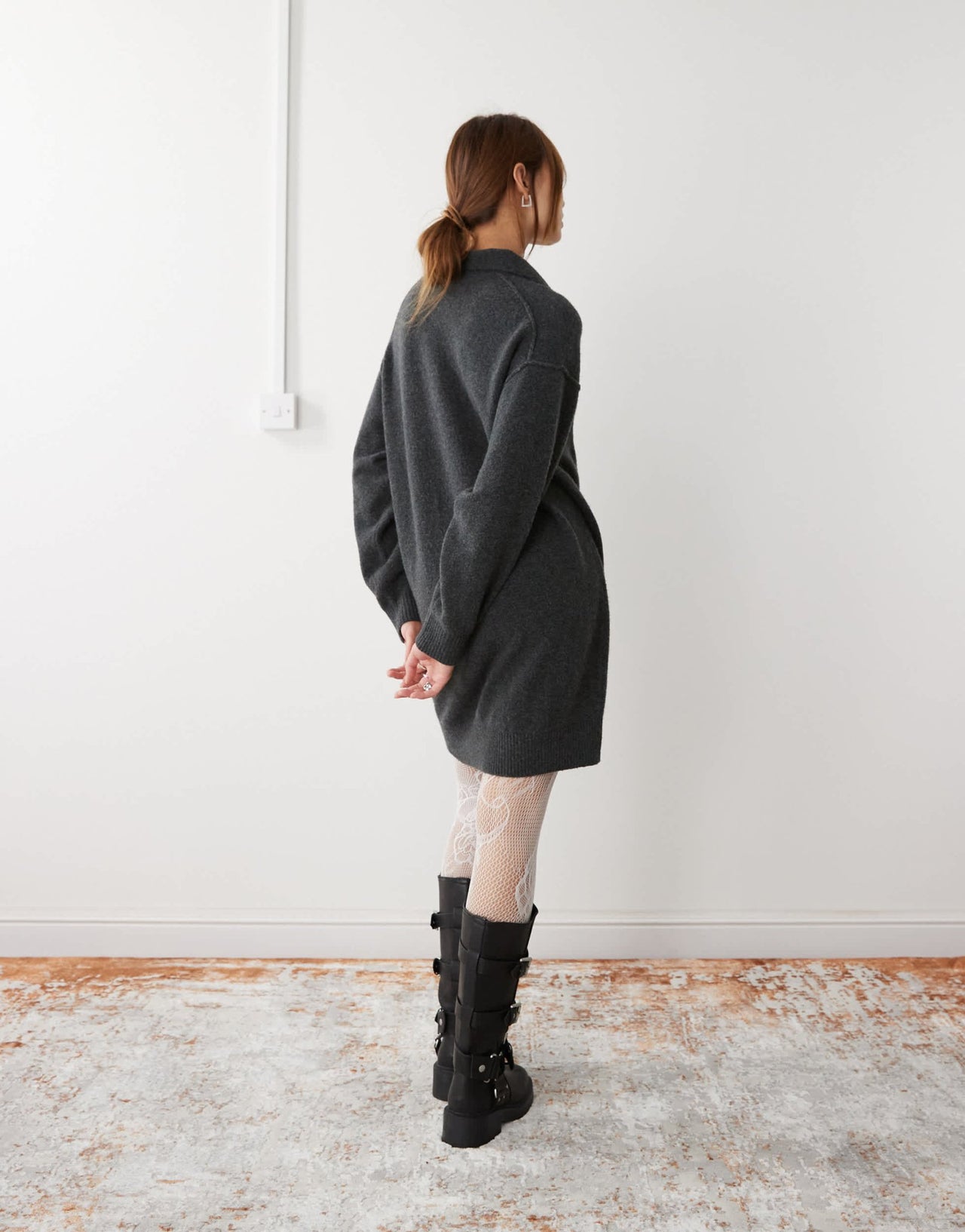 Weekday Tahlia polo collar knitted mini dress in black melange exclusive to ASOS - ASOS Sample Sale