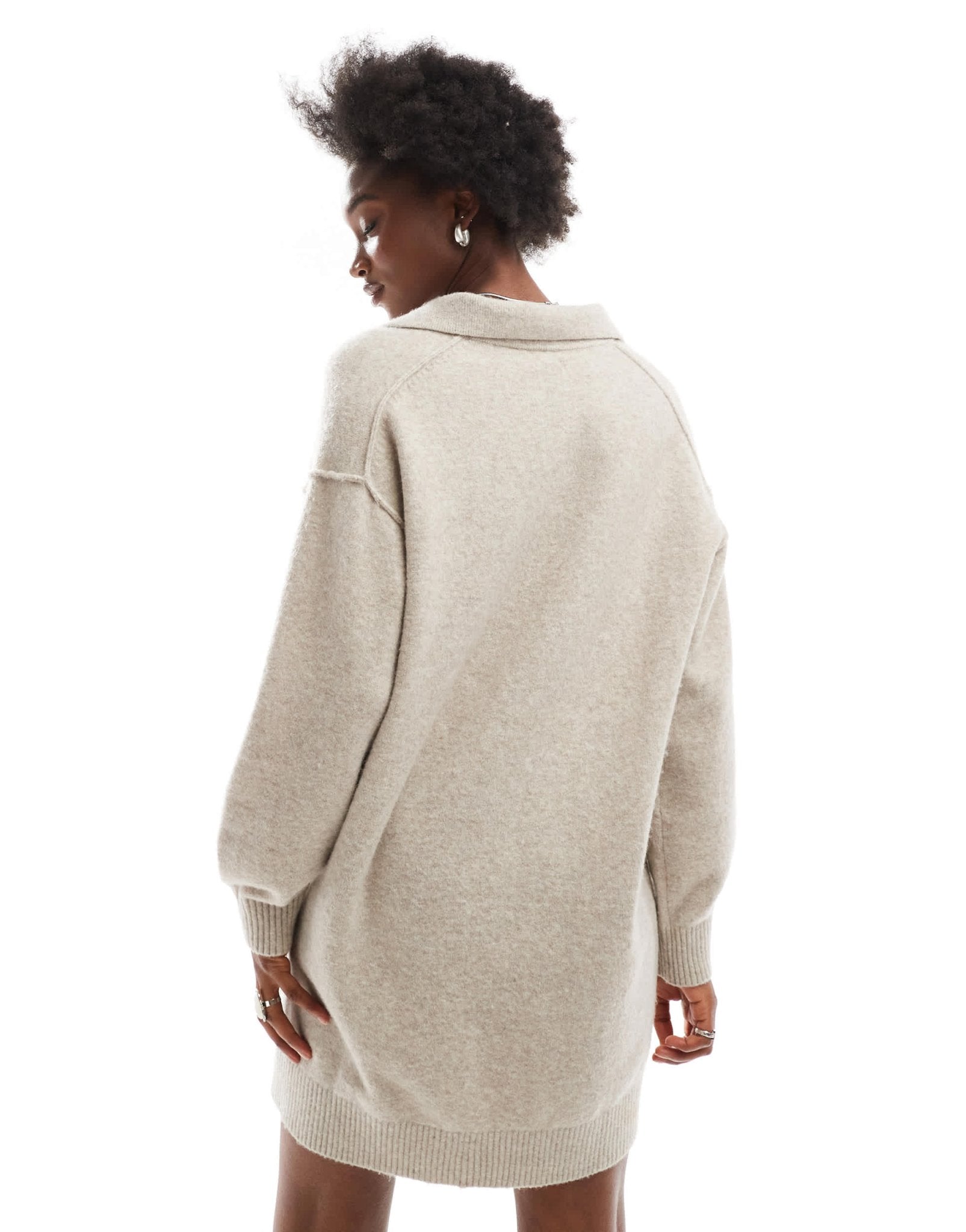 Weekday Tahlia polo collar knitted mini dress in light beige melange exclusive to ASOS - ASOS Sample Sale