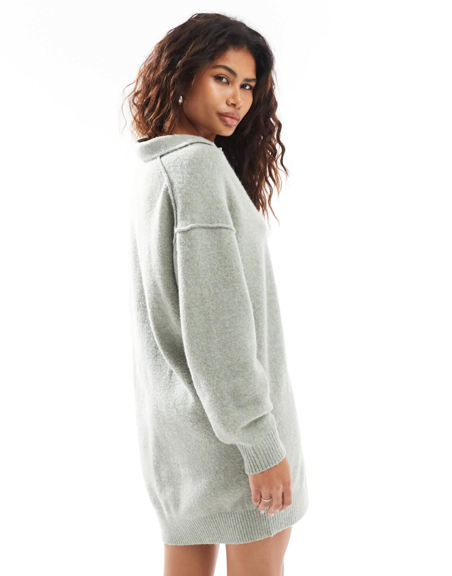 Weekday Tahlia polo collar knitted mini dress in sage green melange exclusive to ASOS - ASOS Sample Sale