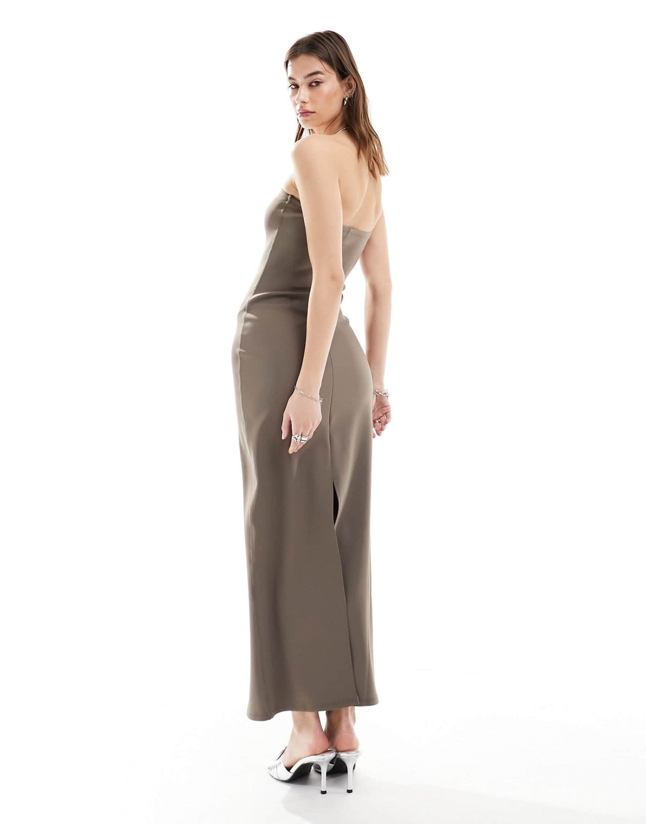 Weekday Tania scuba bandeau tube maxi dress in brown  ASOS Sample Sale