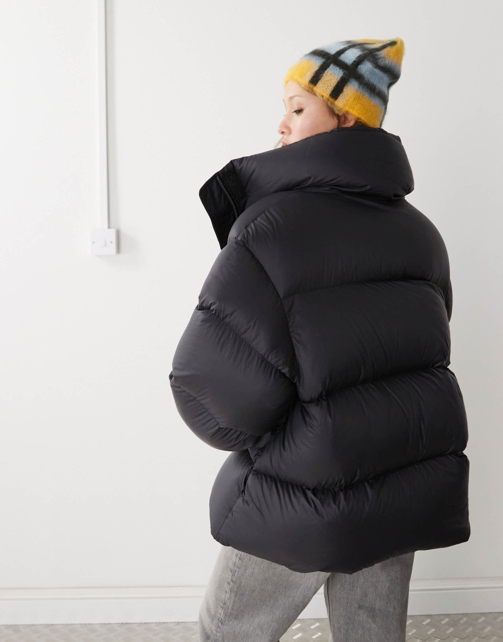 Weekday Ten oversized down puffer coat in black - ASOS Sample Sale