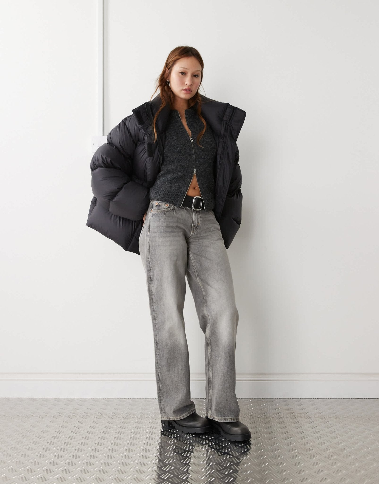 Weekday Ten oversized down puffer coat in black - ASOS Sample Sale
