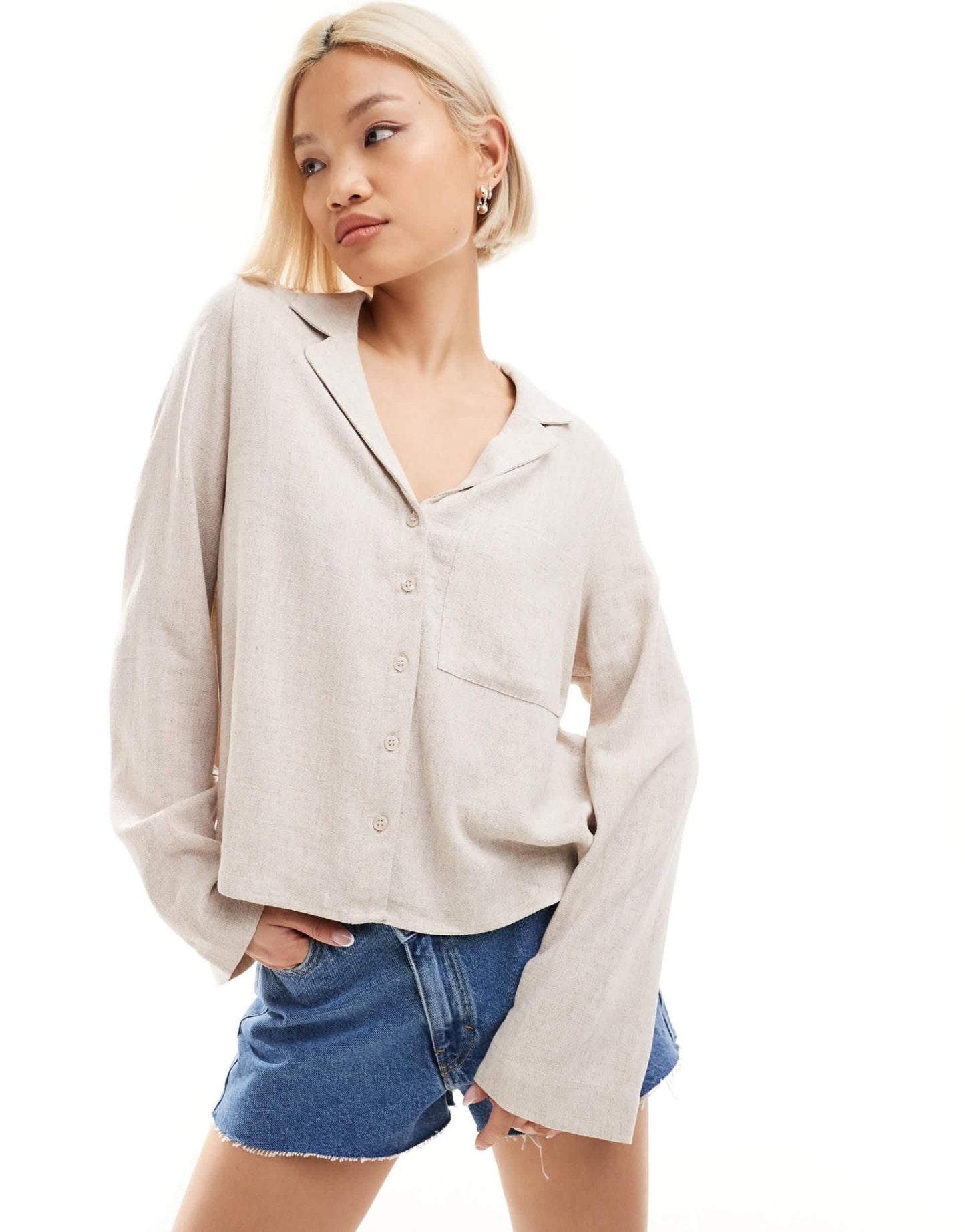 Weekday Trust linen mix blouse in off - white - ASOS Sample Sale