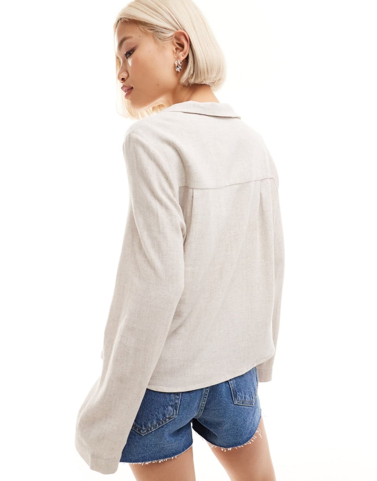 Weekday Trust linen mix blouse in off - white - ASOS Sample Sale