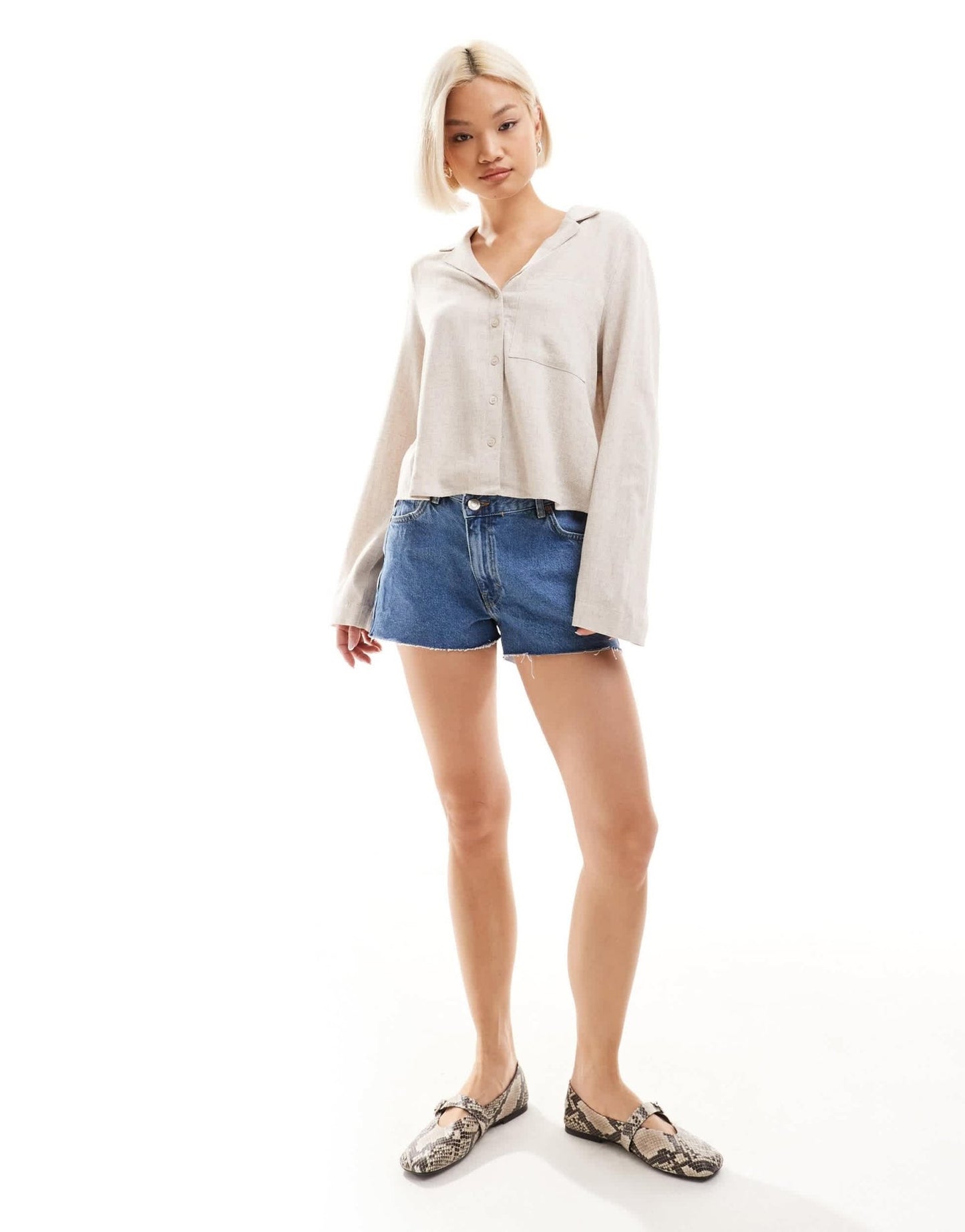 Weekday Trust linen mix blouse in off - white - ASOS Sample Sale