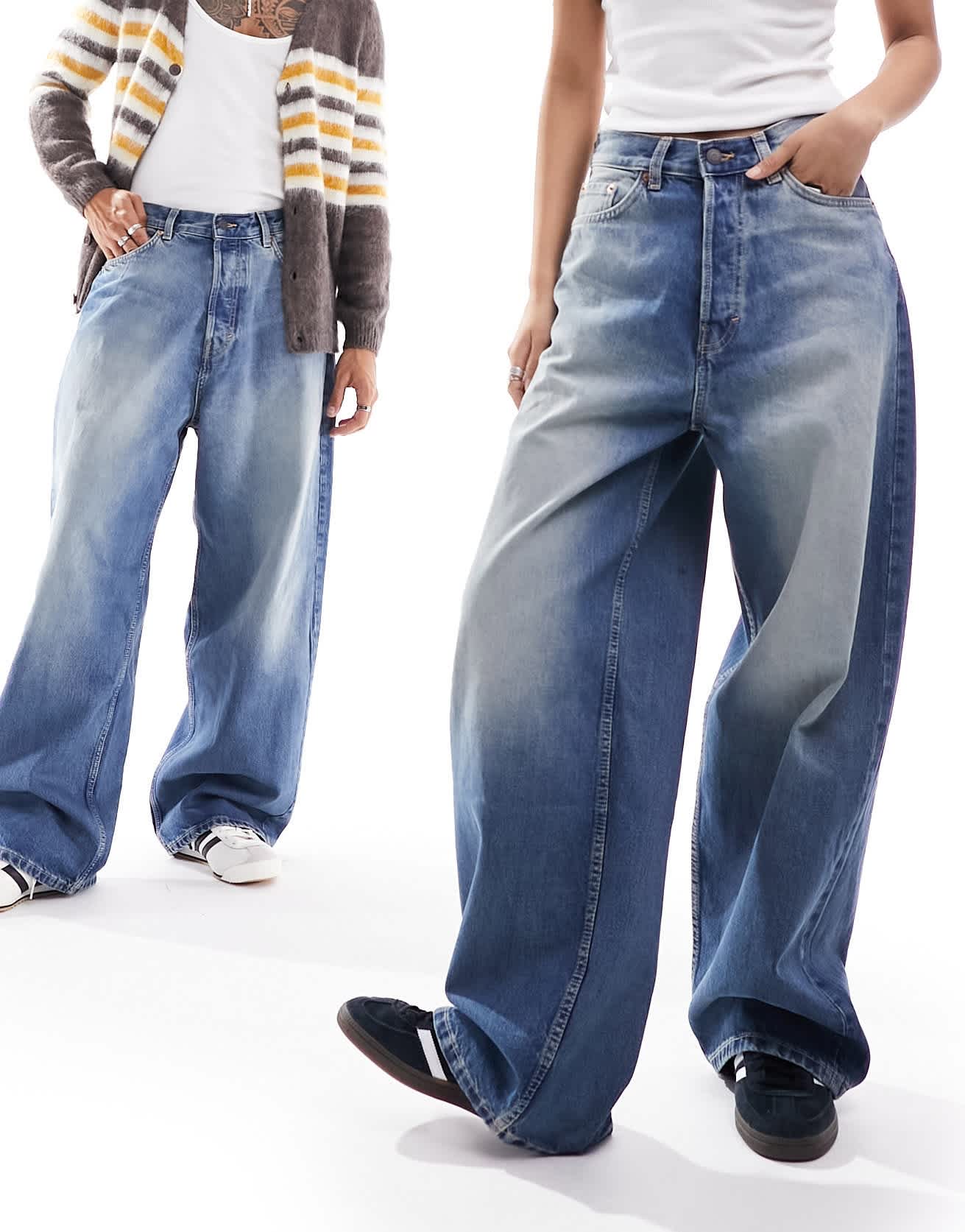 Weekday Unisex Astro loose fit wide leg jeans in jackpot blue - ASOS Sample Sale