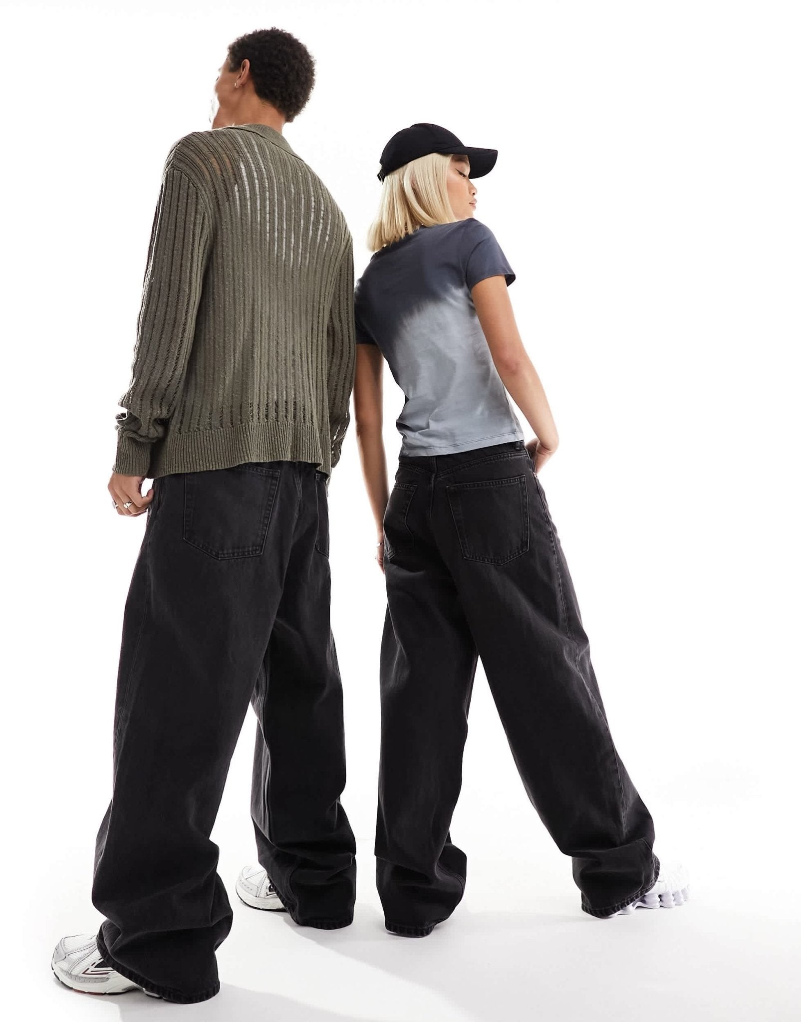 Weekday Unisex Astro loose fit wide leg jeans in tuned black - ASOS Sample Sale