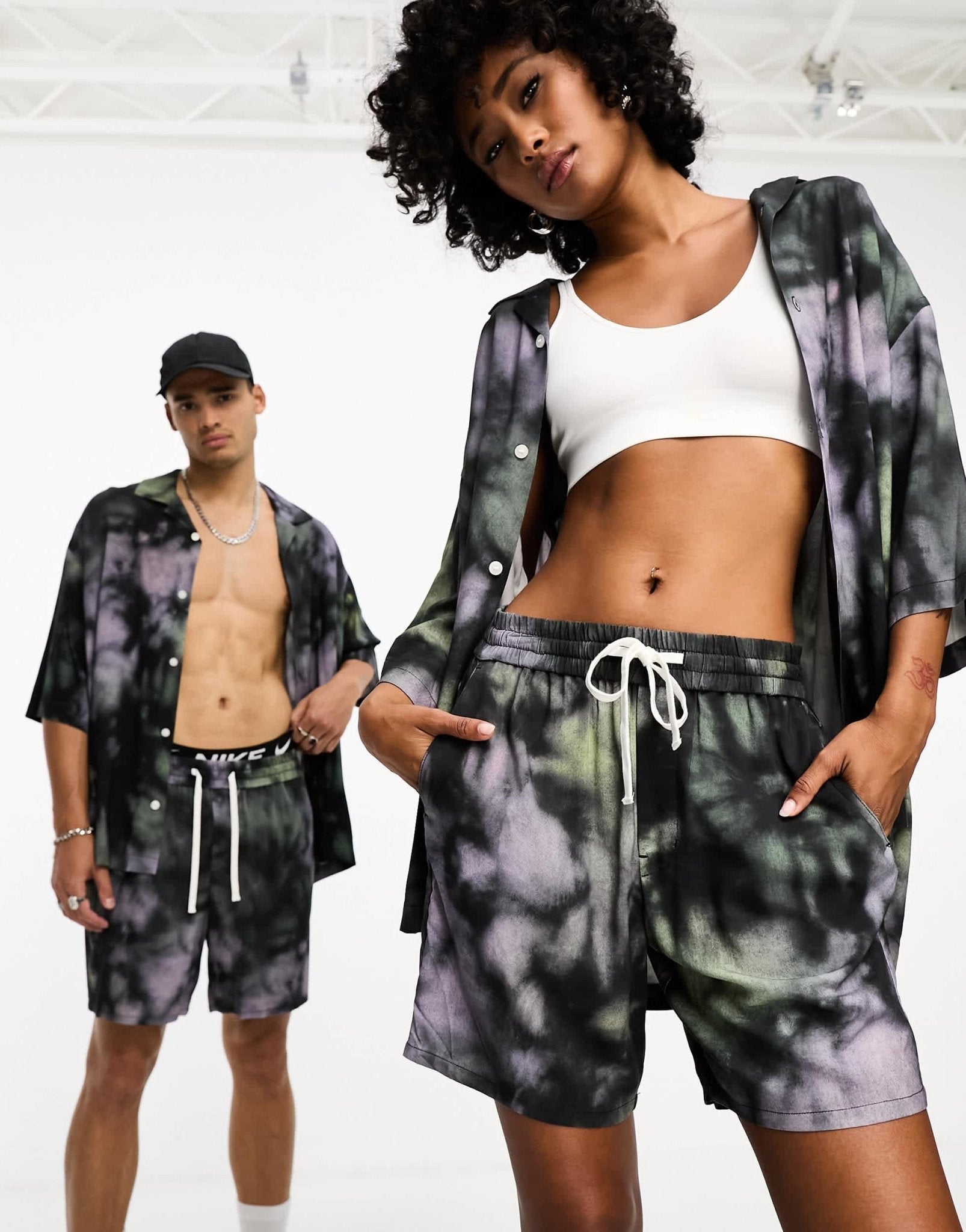 Weekday Unisex co - ord regular shorts in black print exclusive to ASOS - ASOS Sample Sale
