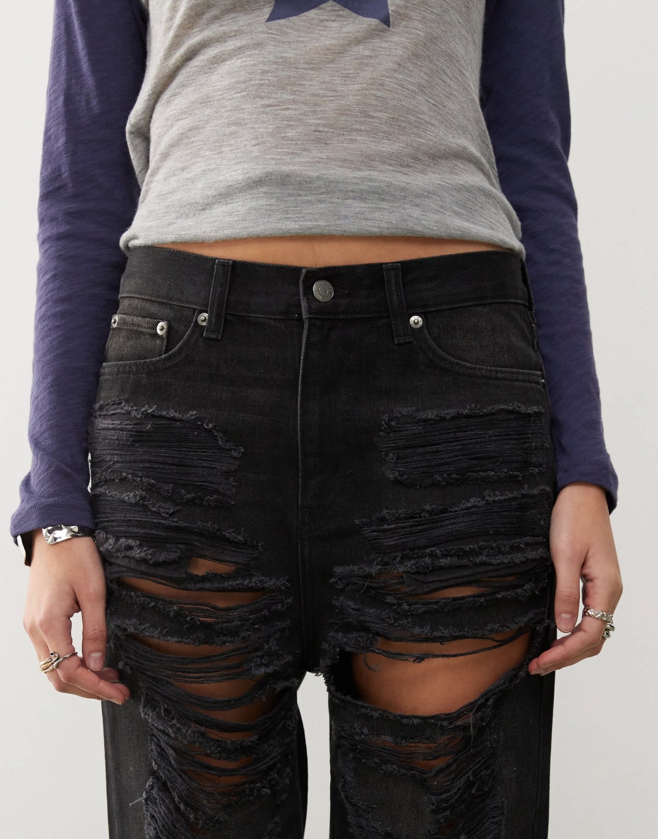 Weekday Unisex Galaxy extreme distressed baggy jeans in washed black - ASOS Sample Sale