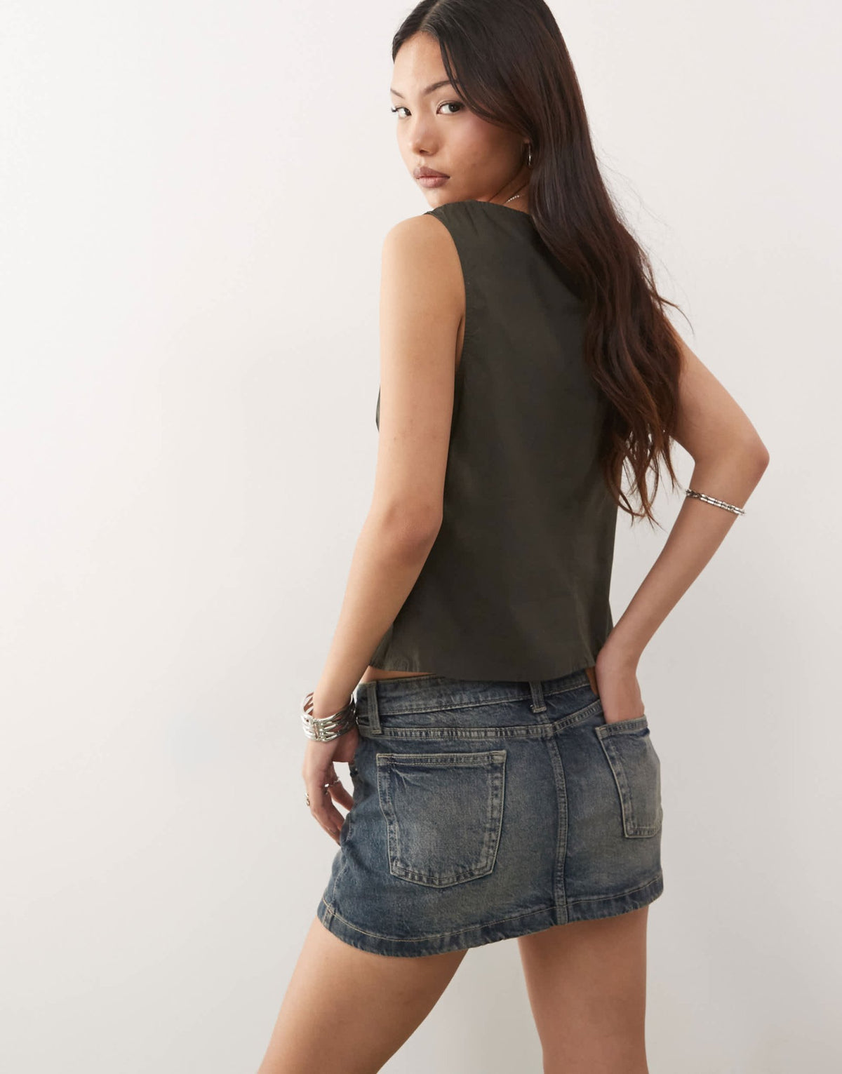 Weekday v neck top in off-black - ASOS Sample Sale