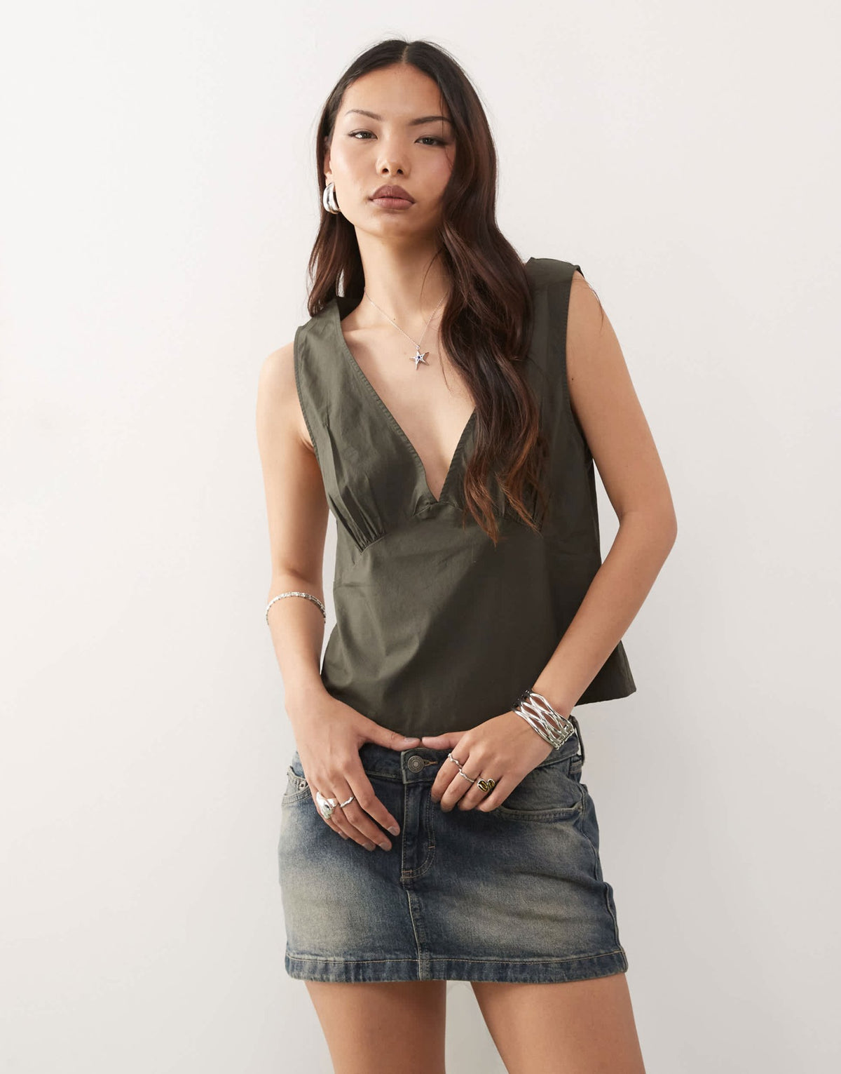 Weekday v neck top in off-black - ASOS Sample Sale
