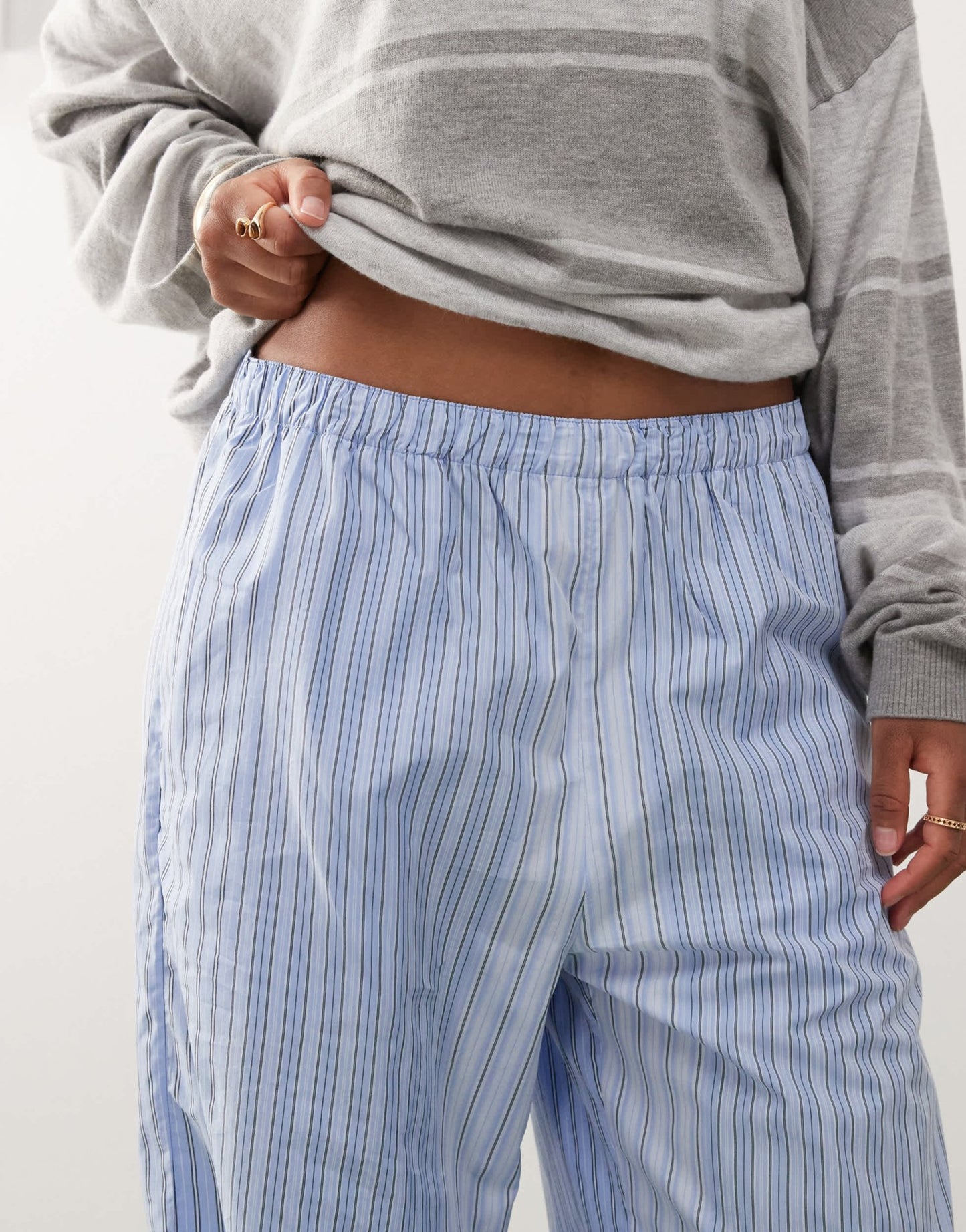 Weekday wide leg trousers in mismatched blue stripe - ASOS Sample Sale