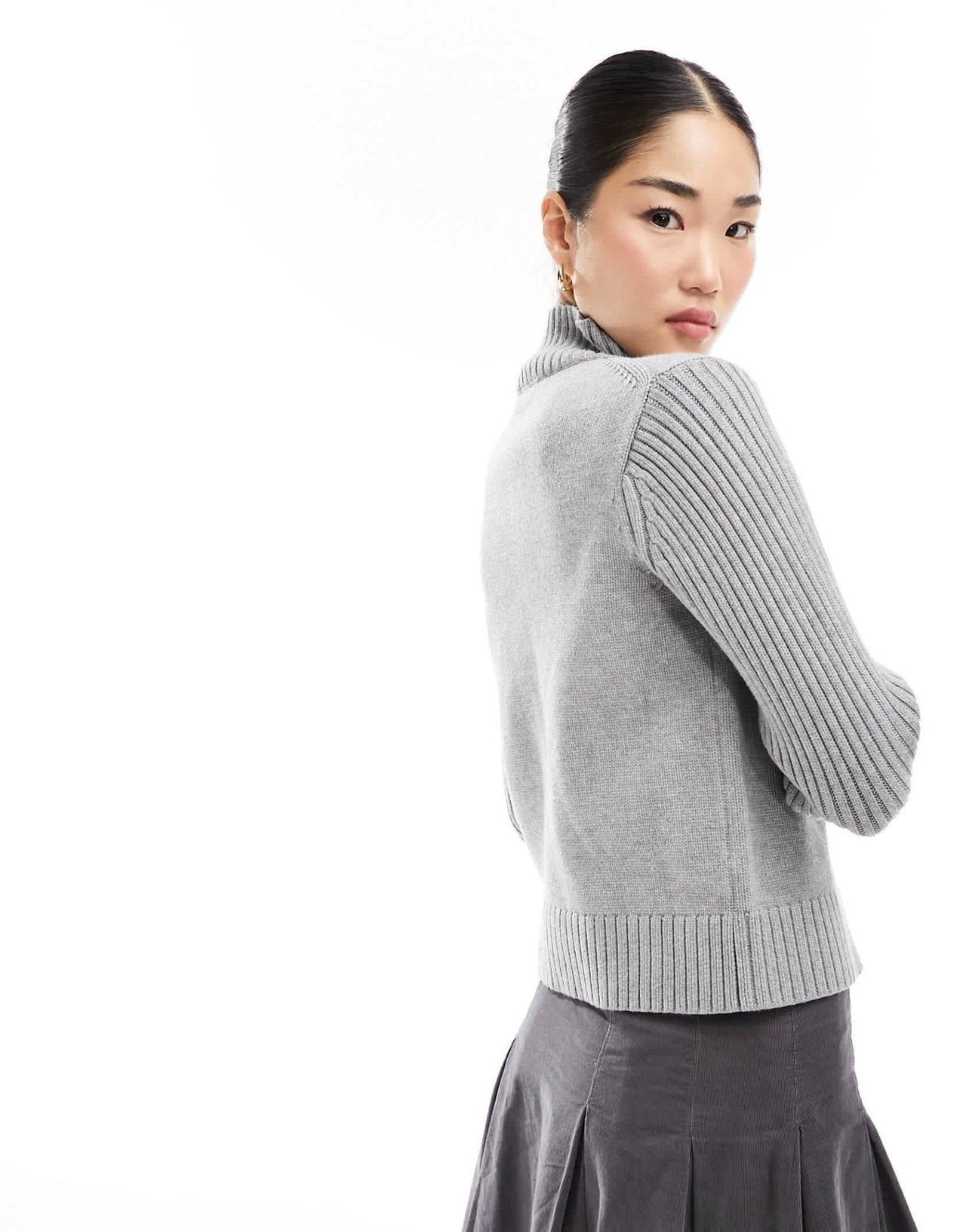 Weekday Winona high neck rib zip - through cardigan in Grey - ASOS Sample Sale