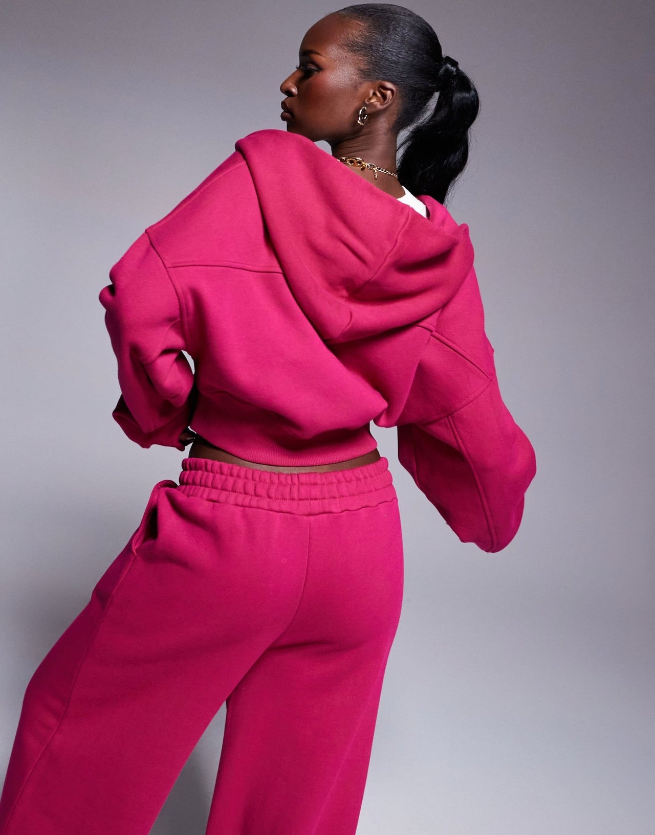 Weekend Collective co - ord heavyweight zip through hoodie with woven label in burgundy pink - ASOS Sample Sale