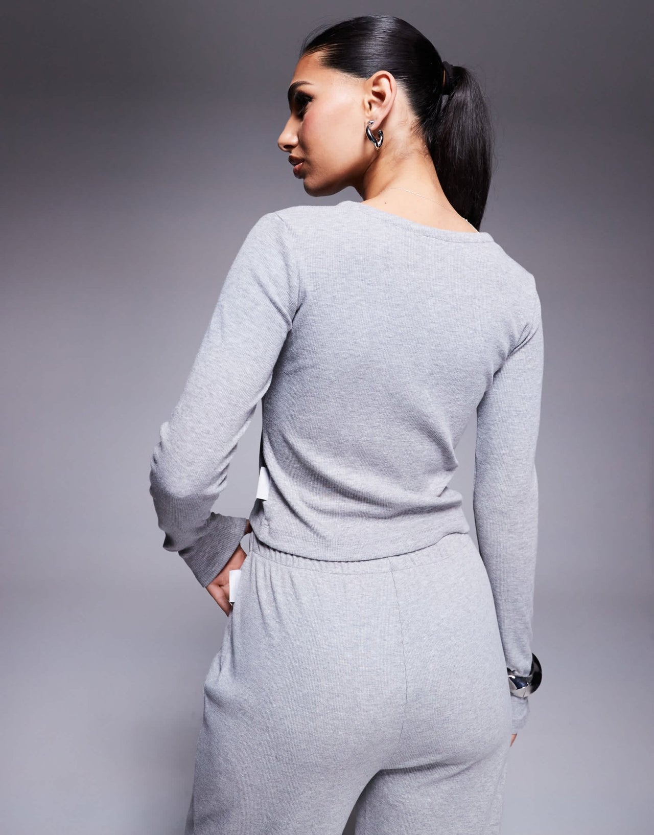 Weekend Collective co - ord ribbed button long sleeve top in grey - ASOS Sample Sale