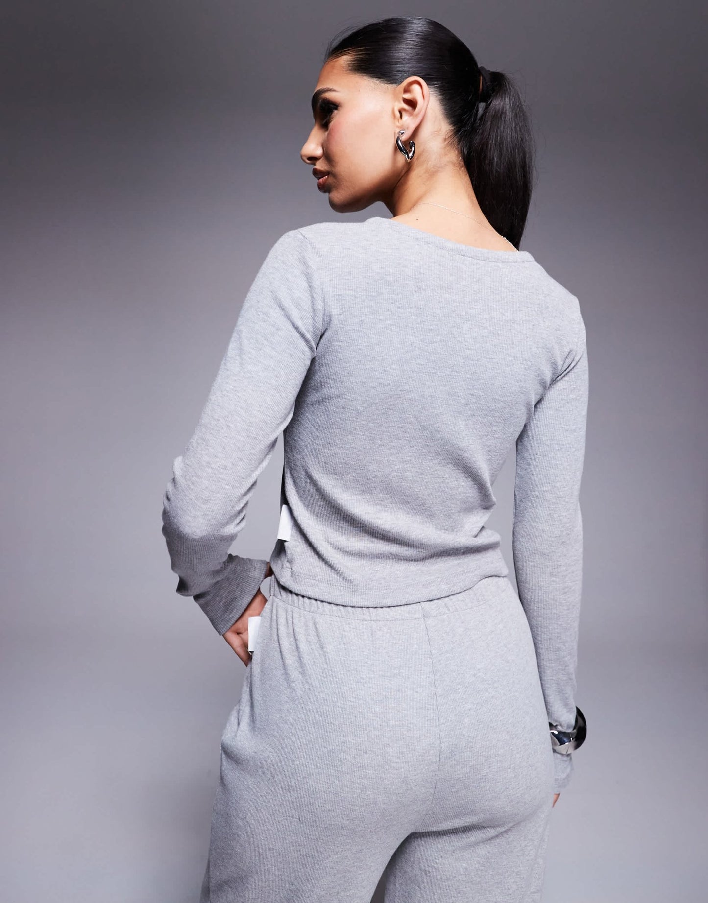Weekend Collective co - ord ribbed button long sleeve top in grey - ASOS Sample Sale