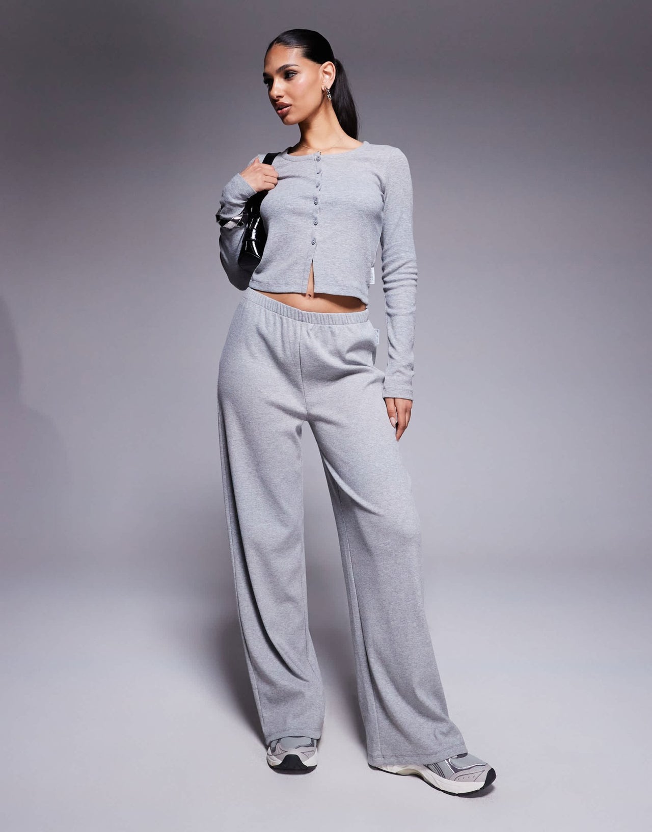 Weekend Collective co-ord ribbed wide leg joggers in grey - ASOS Sample Sale