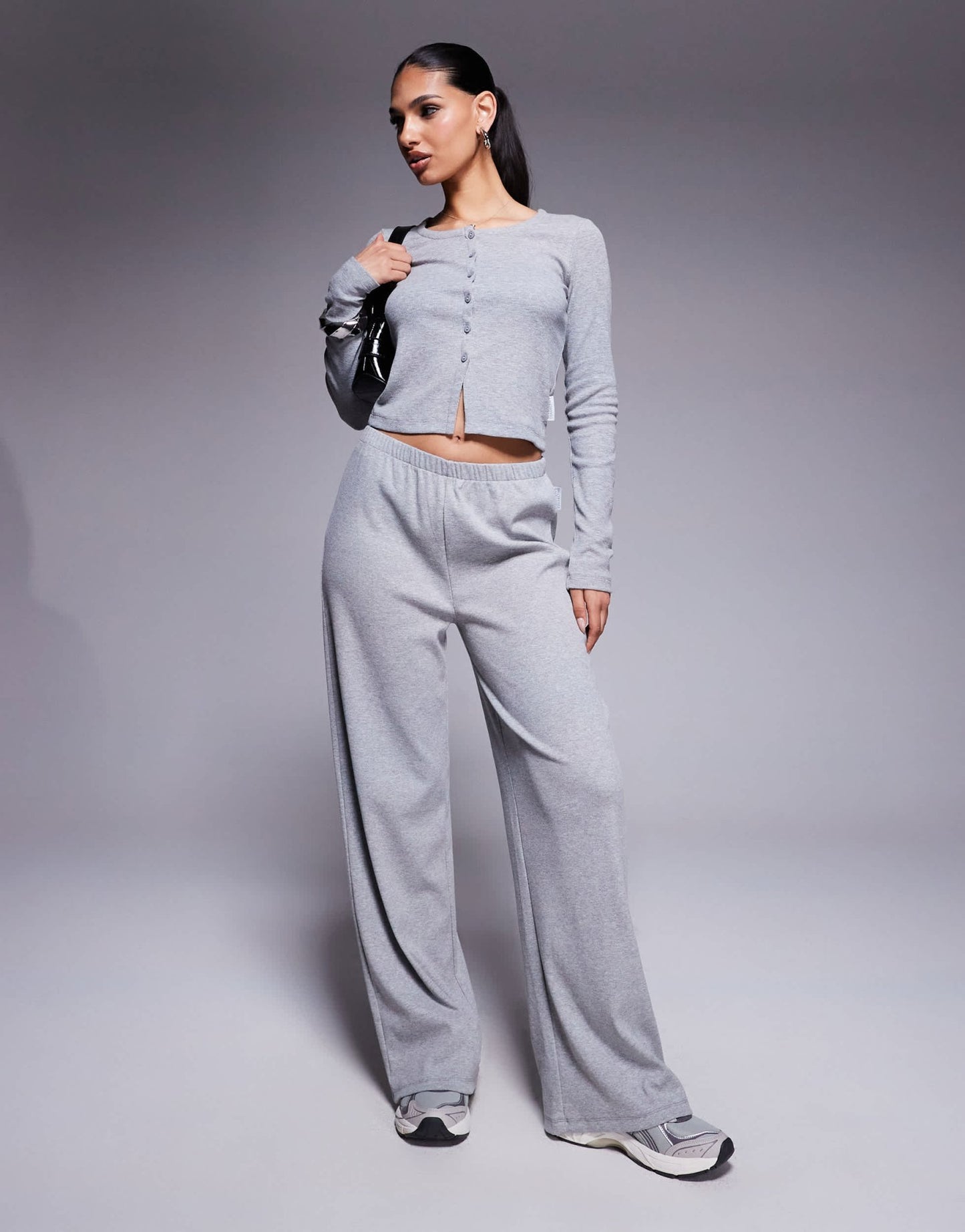 Weekend Collective co-ord ribbed wide leg joggers in grey - ASOS Sample Sale