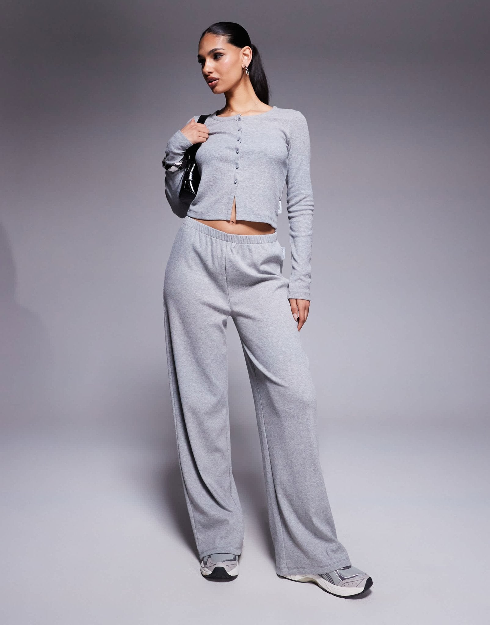 Weekend Collective co-ord ribbed wide leg joggers in grey - ASOS Sample Sale