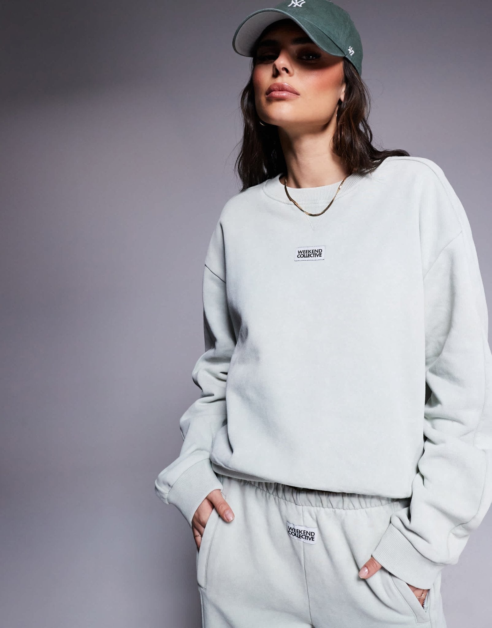 Weekend Collective co-ord seamed sweatshirt in washed sage green - ASOS Sample Sale